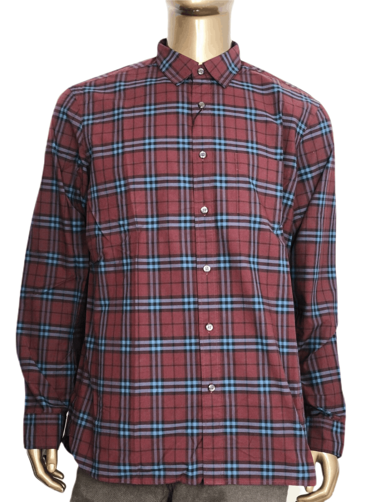 Burberry Alexander Men's Crimson Red/Blue Checked Cotton Shirt (2XL) Size US XXL / EU 58 / 5 - 1 Thumbnail