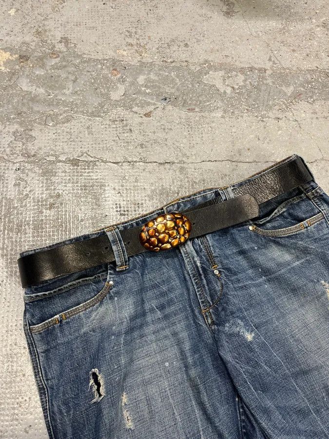 Just Cavalli 2000s Cavalli Turtle Shell Black Leather Belt Size ONE SIZE - 1 Thumbnail