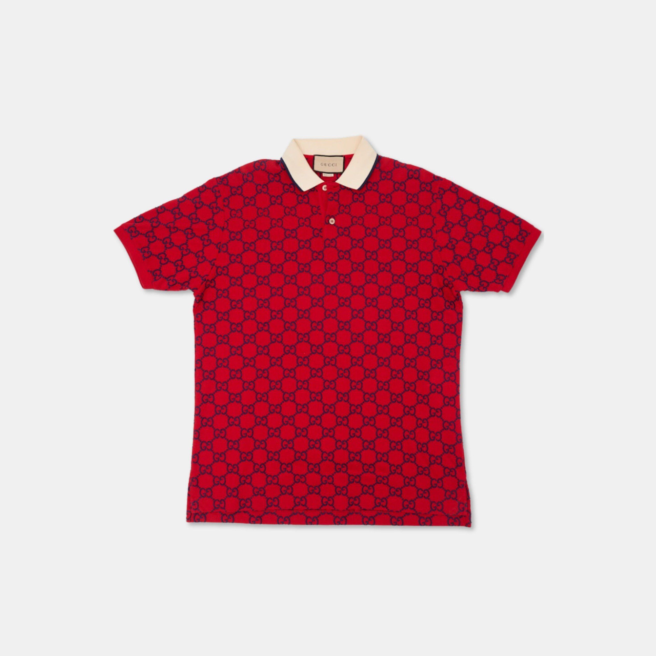 image of Gucci Cotton Piquet Polo Shirt With GG Red, Men's (Size XL)