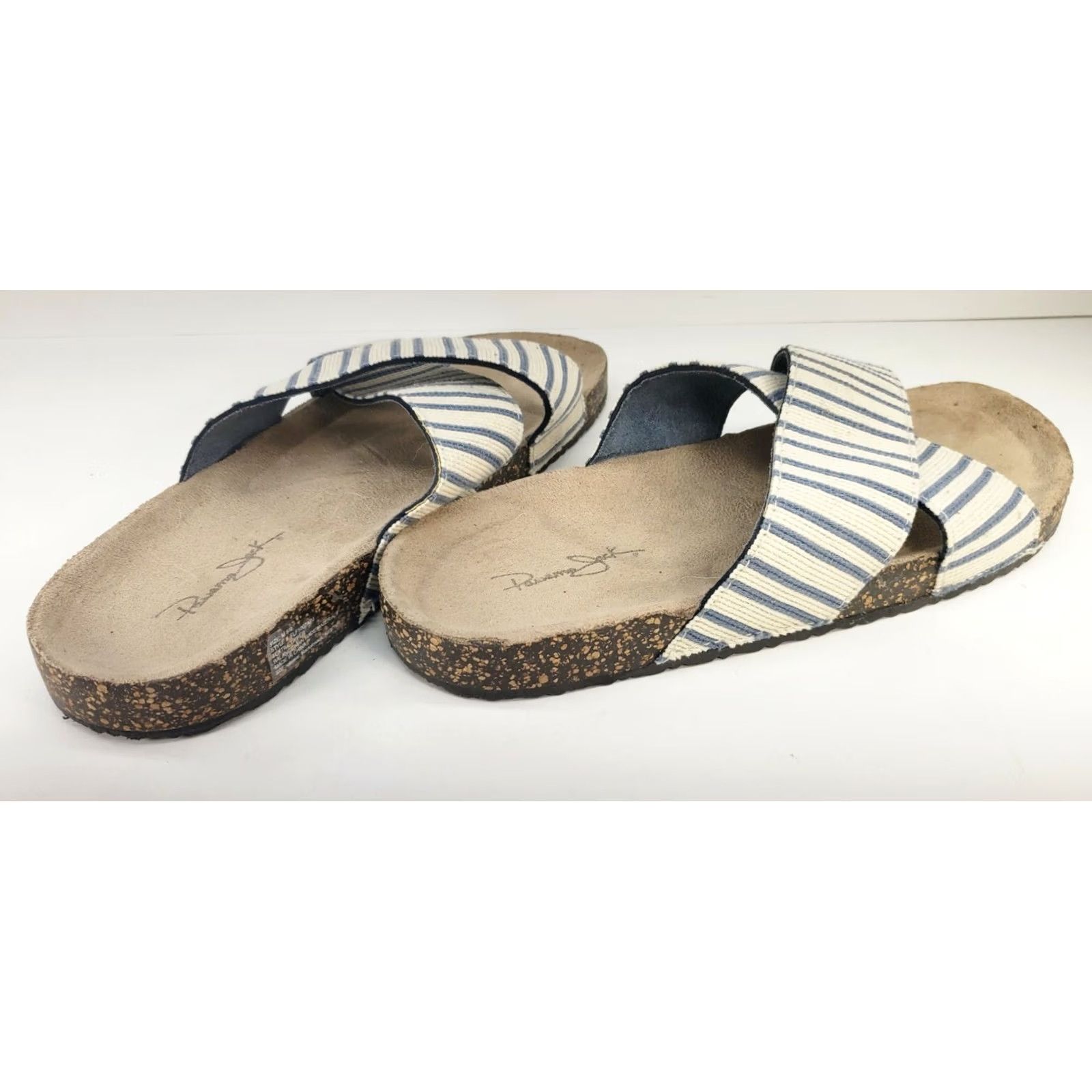 Panama Jack Panama Jack X-Strap Slip-on Slide Sandals Sz 8-9 White Blue Striped Cork Midsole Size US 8 / IT 38 - 3 Thumbnail