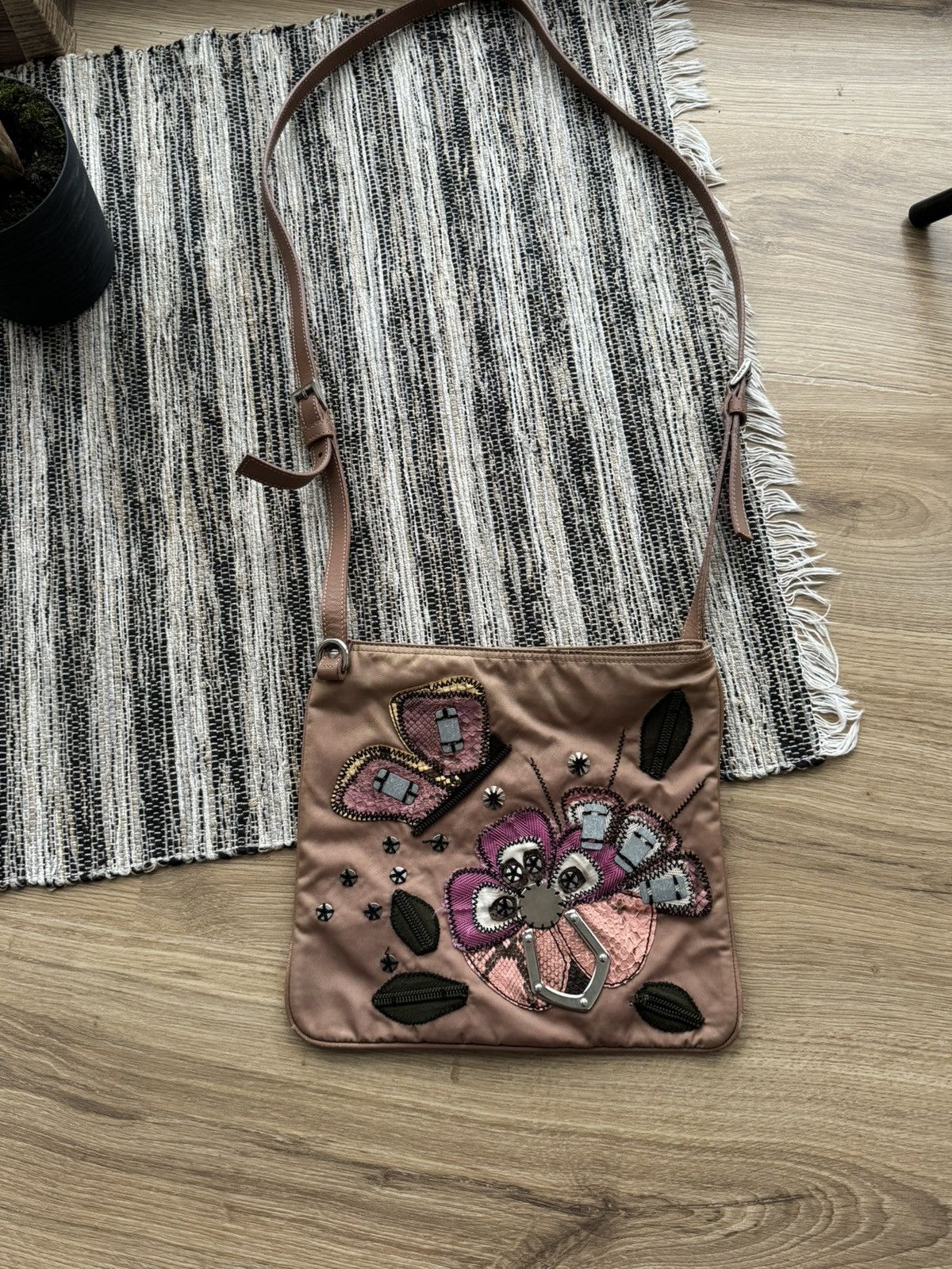 Prada PRADA Nylon Shoulder Bag Floral Applications Triangle Logo Size ONE SIZE - 1 Thumbnail