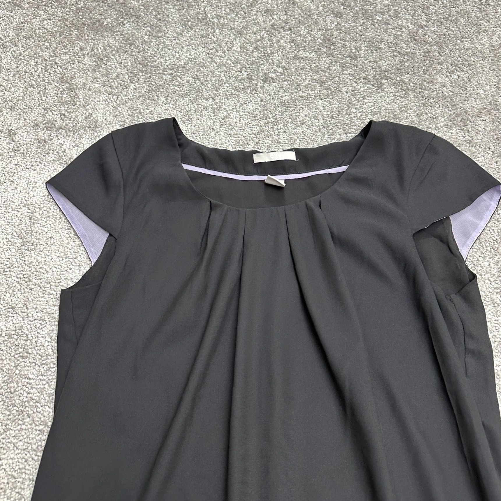 H&M H&M Shift Dress Knee Length Womens 6 Black Cap Sleeve Pleated Round Neck Work Size M / US 6-8 / IT 42-44 - 3 Thumbnail