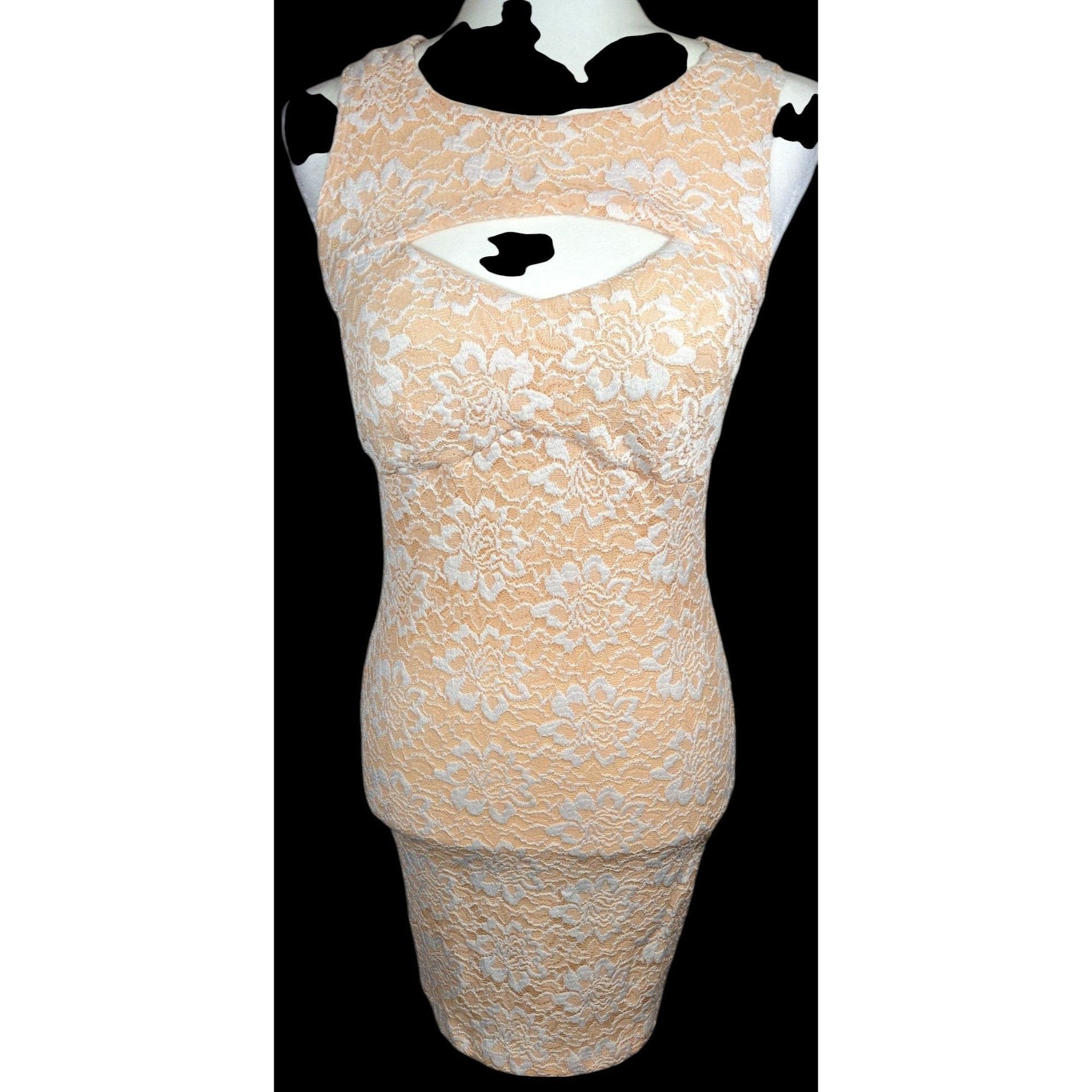 Other Alt. B Peach And White Floral Keyhole Open Back Bodycon Dres Size L / US 10 / IT 46 - 1 Thumbnail