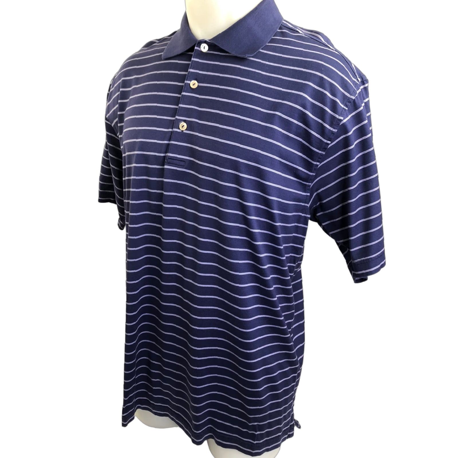 Peter Millar PETER MILLAR Polo Shirt Mens L Golf Striped Purple/White Horizontal Shirt Polo GOLF Mens L Size US L / EU 52-54 / 3 - 1 Thumbnail