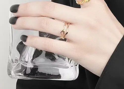 Other Gold Color Irregular Hollow Double Line Adjustable Ring Size ONE SIZE - 2 Thumbnail