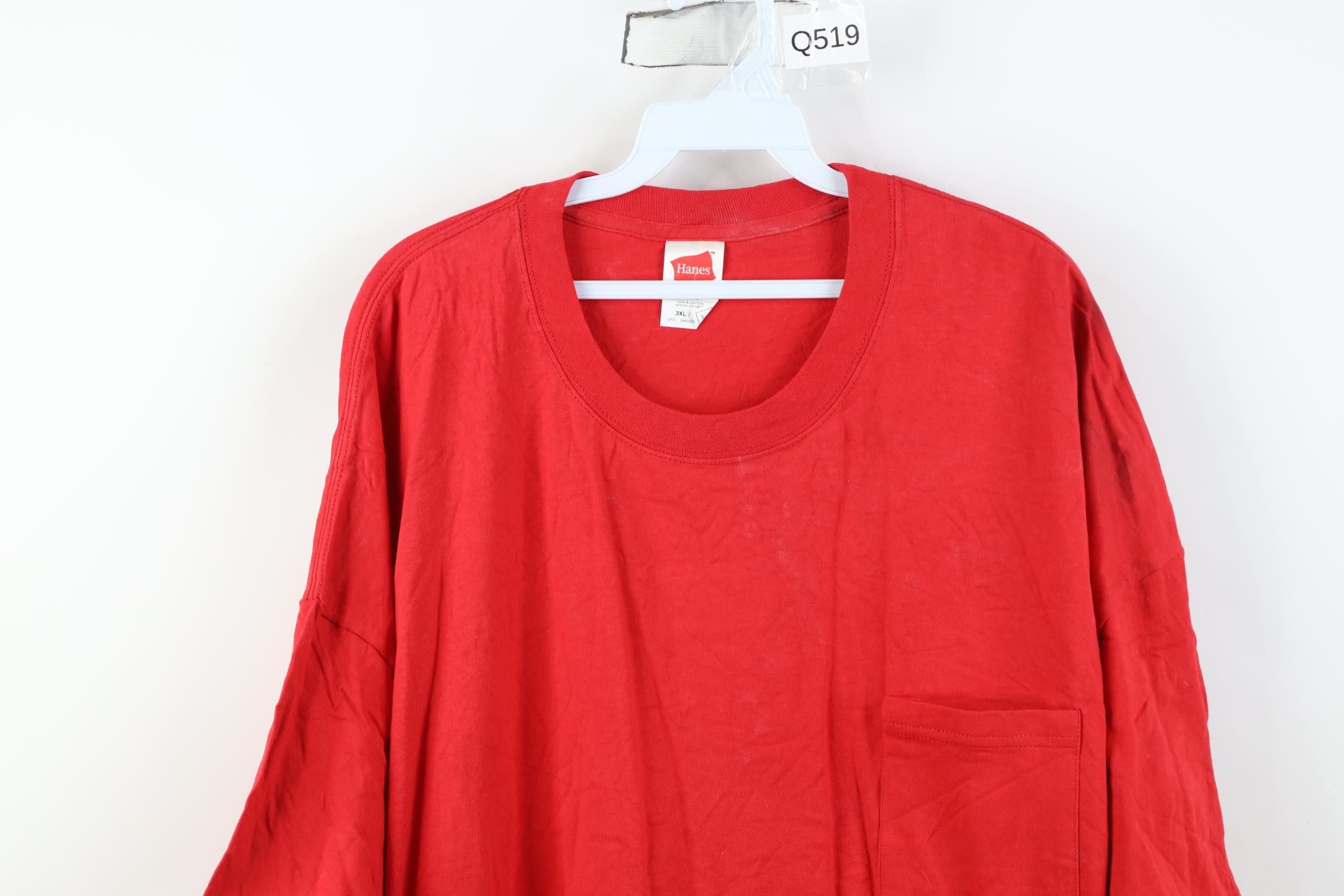 Hanes Vintage 90s Y2K Hanes Blank Pocket T-Shirt Red Cotton Size US XXL / EU 58 / 5 - 2 Thumbnail