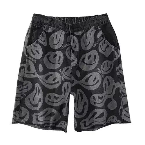 Japanese Brand 20SS Indigo Union Japan Black Smiley Face Shorts Size US 31 - 1 Thumbnail