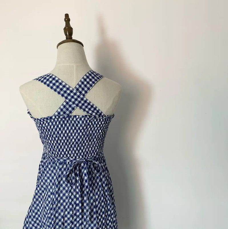 Burberry Blue Check Cotton Midi Dress