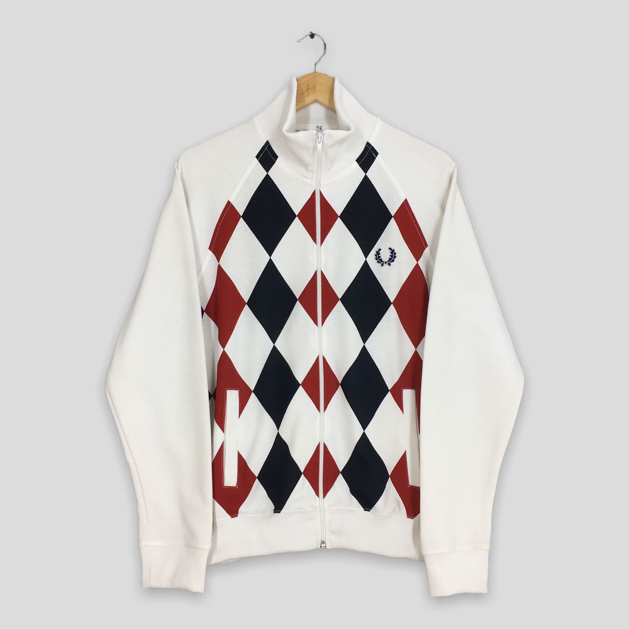 image of Vintage Fred Perry Checkered Zipper Sweater Small in White, Men's