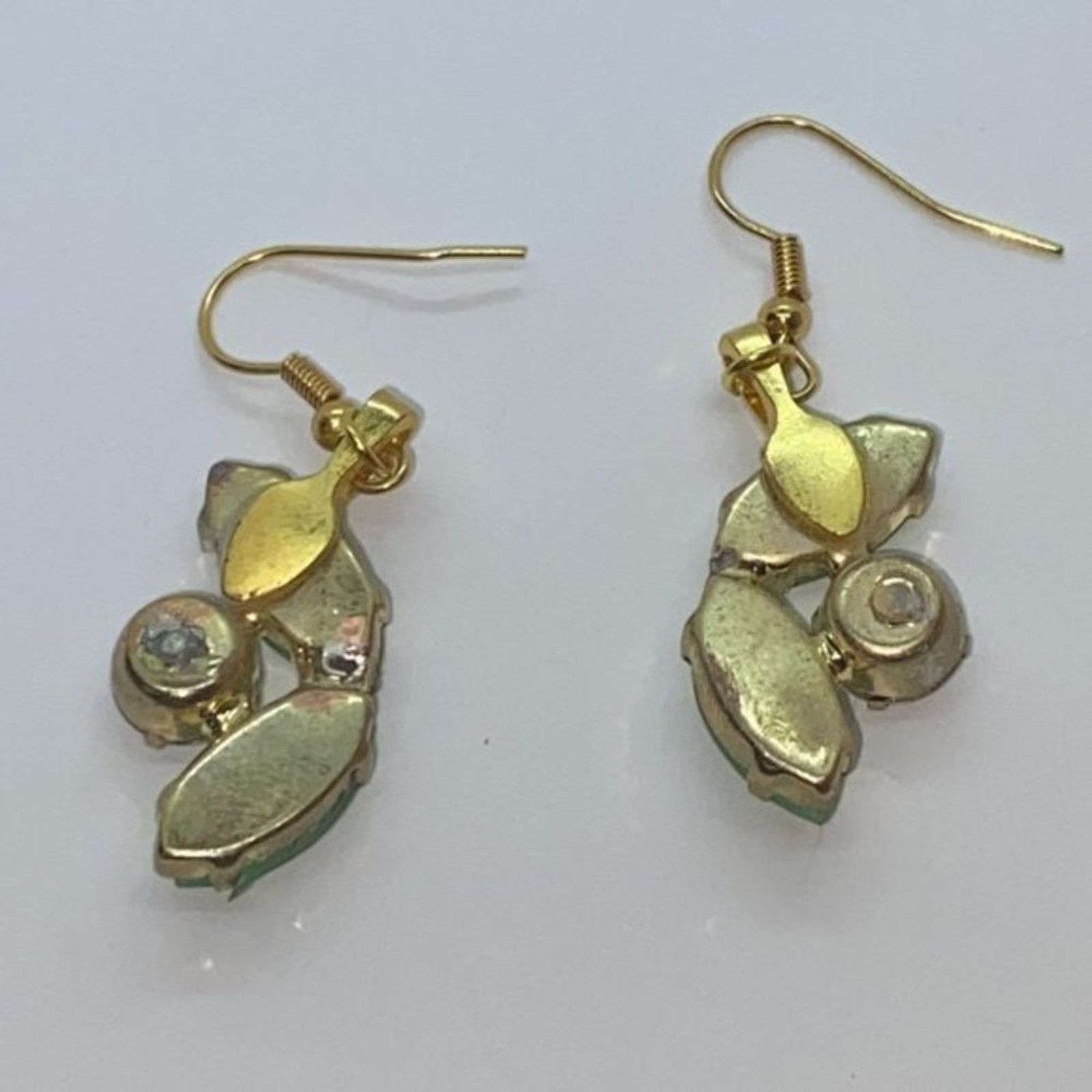 Handmade Green Clear Gold-Tone Rhinestone Dangle Earrings Size ONE SIZE - 4 Thumbnail