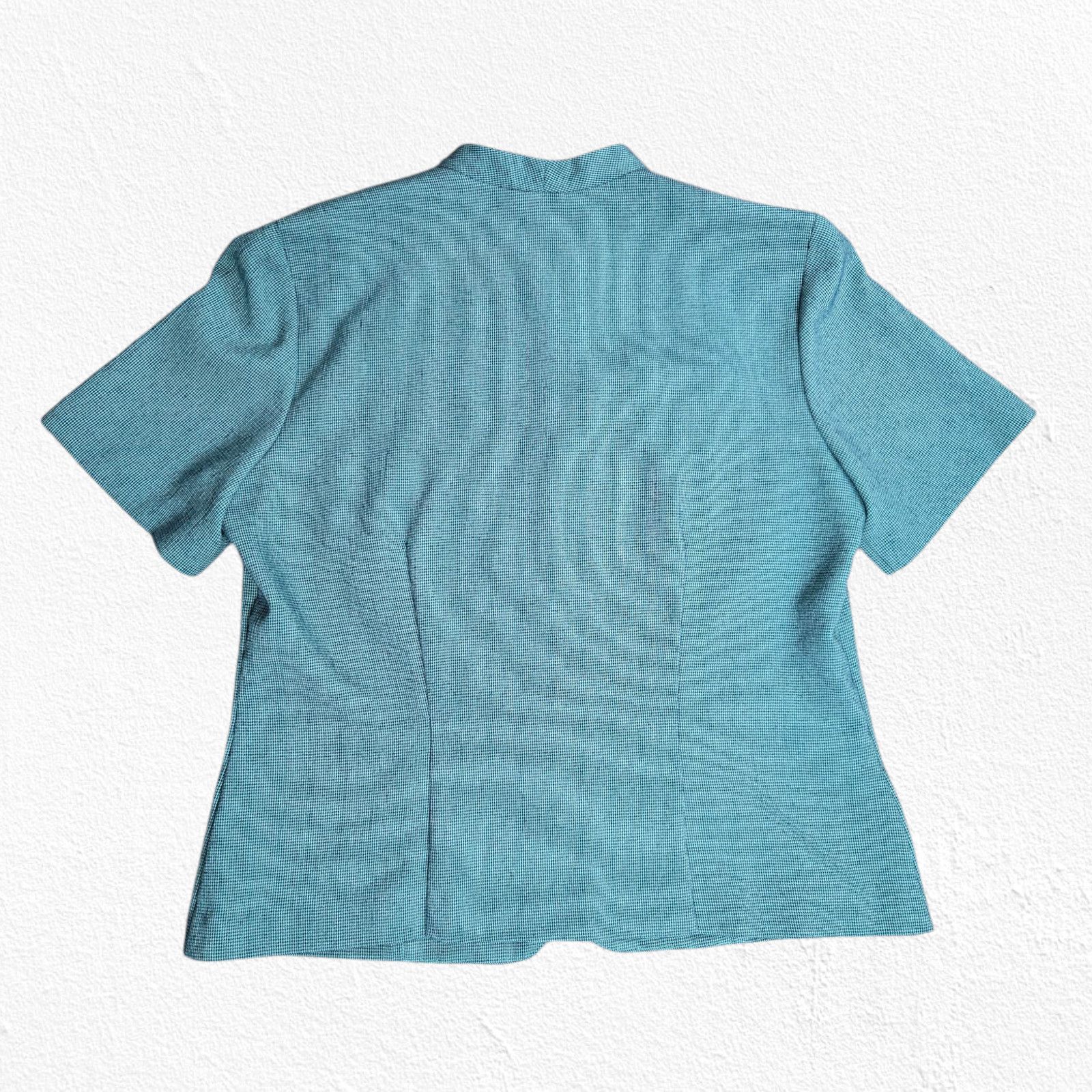 Vintage 1950s Teal Black Houndstooth Fitted Blouse Jacket Size Large Size L / US 10 / IT 46 - 6 Thumbnail
