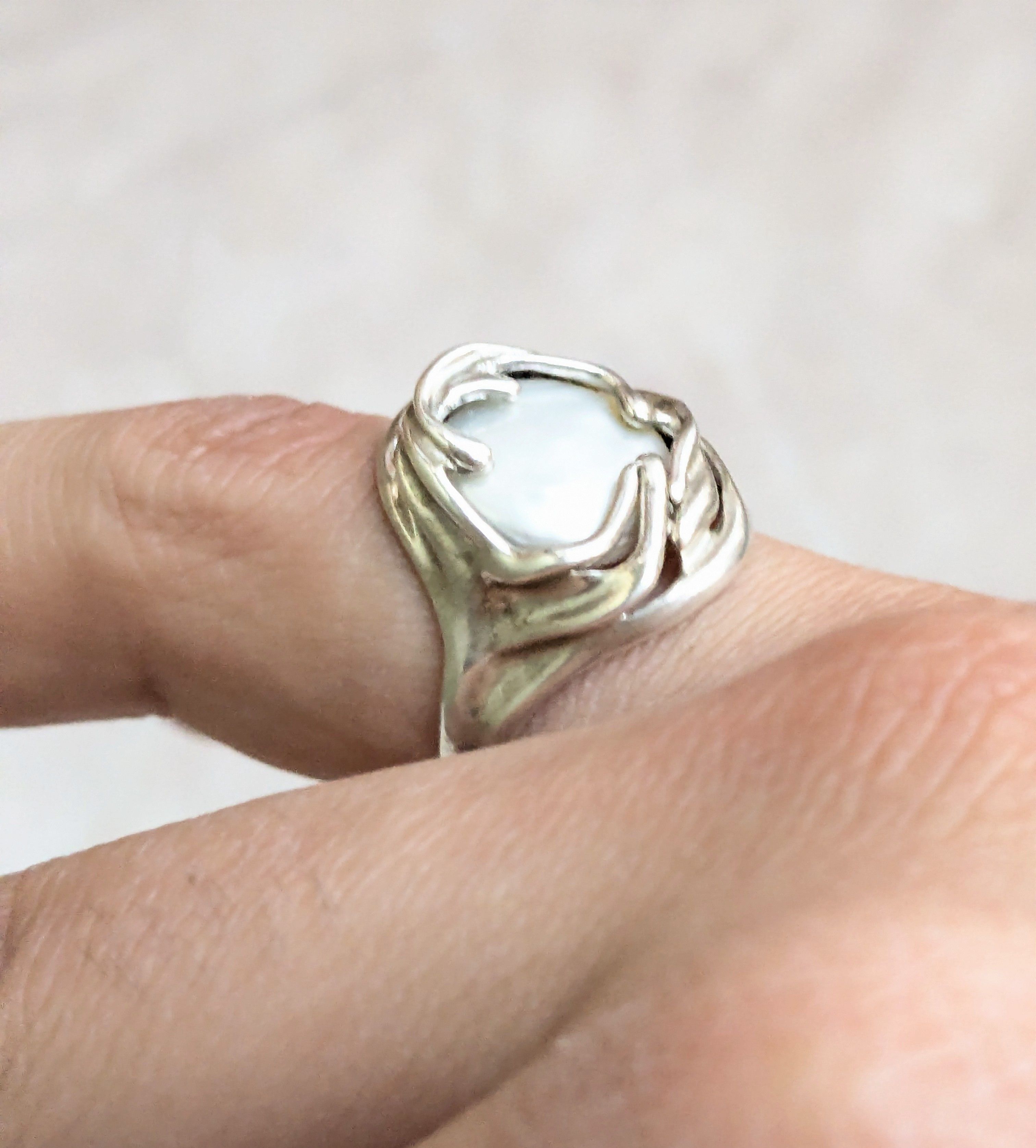 Sterling Silver Vintage Sterling Silver Ring Hagit Gorali Pearl 8 Size ONE SIZE - 15 Thumbnail
