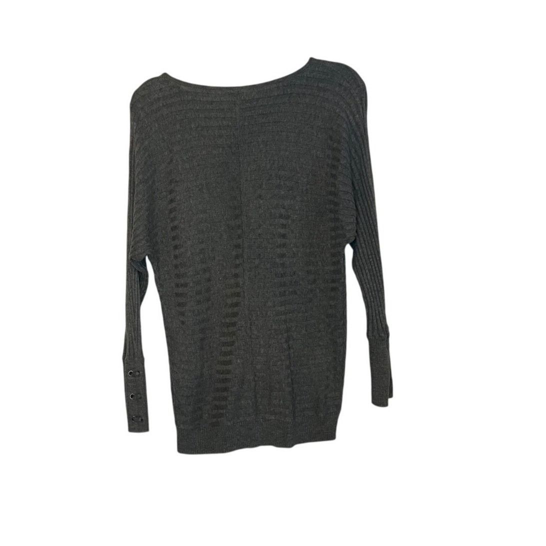 Other NY&Co Grey Ribbed Dolman Sleeve Button Cuff Sweater Size L Size L / US 10 / IT 46 - 3 Thumbnail