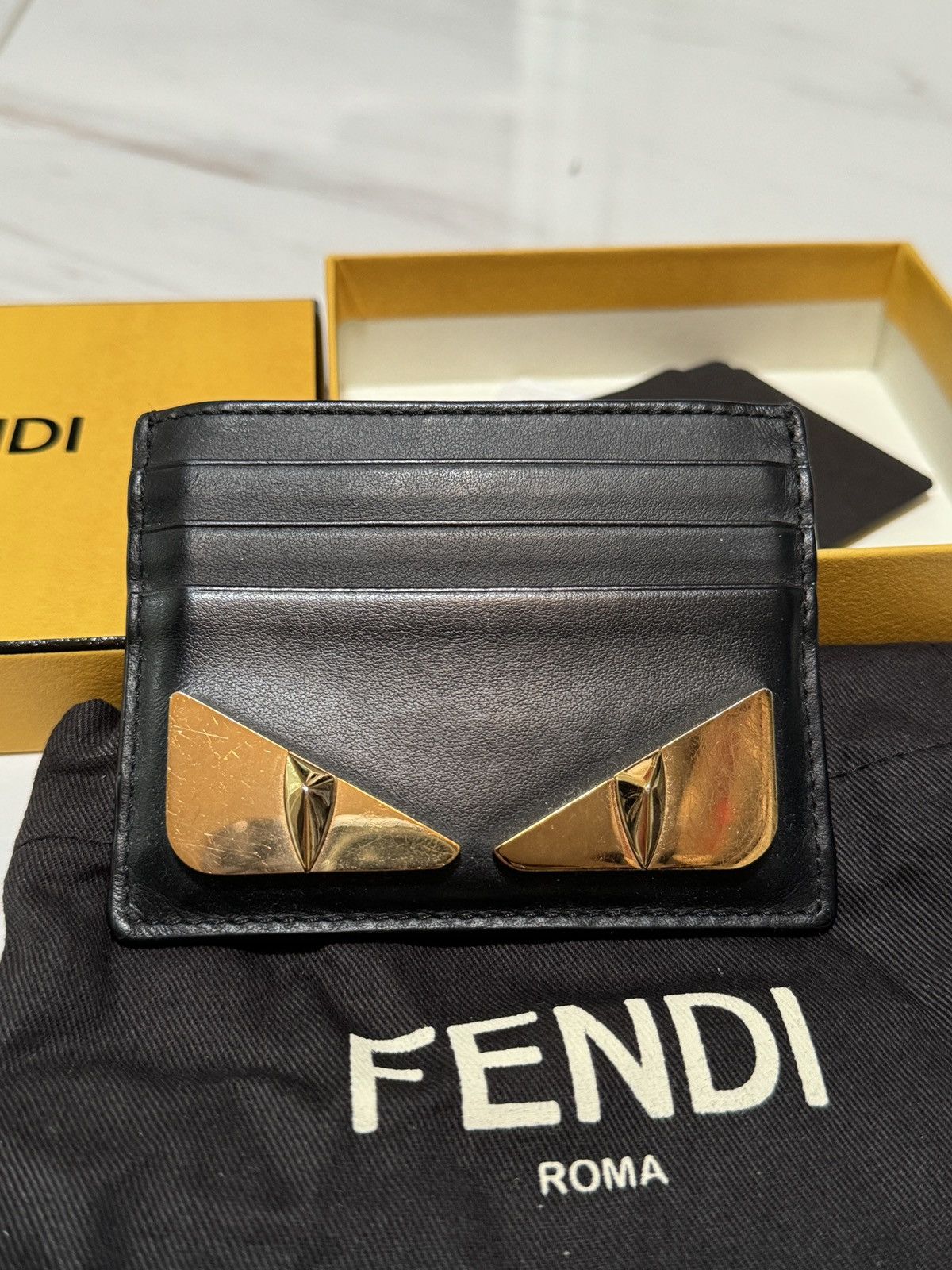 FENDI Vitello Liberty Lucido Metal Monster Eyes Card Holder