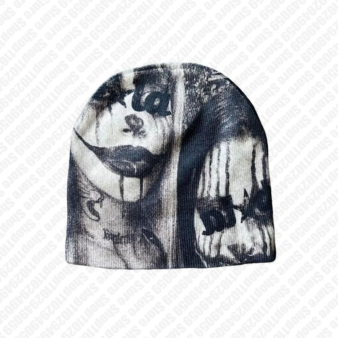 Japanese Brand 2000s Gothic Spider Web Jacquard Beanie Size ONE SIZE - 1 Thumbnail