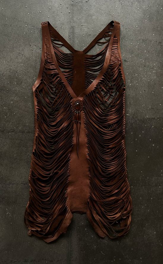 SHARE SPIRIT Early Gemstone Fringe Leather Vest