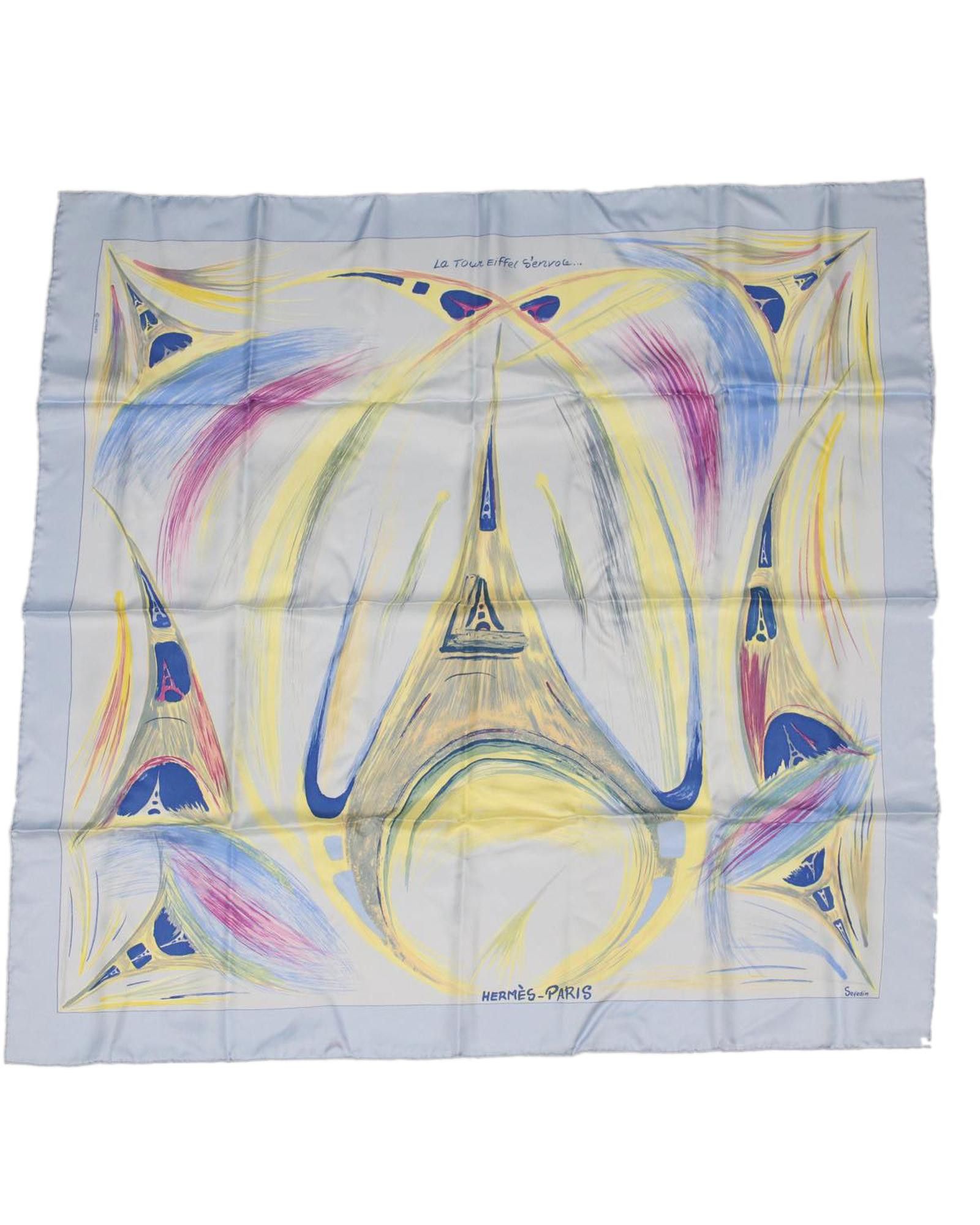 image of Hermes Light Blue Silk Eiffel Tower Scarf, Women's