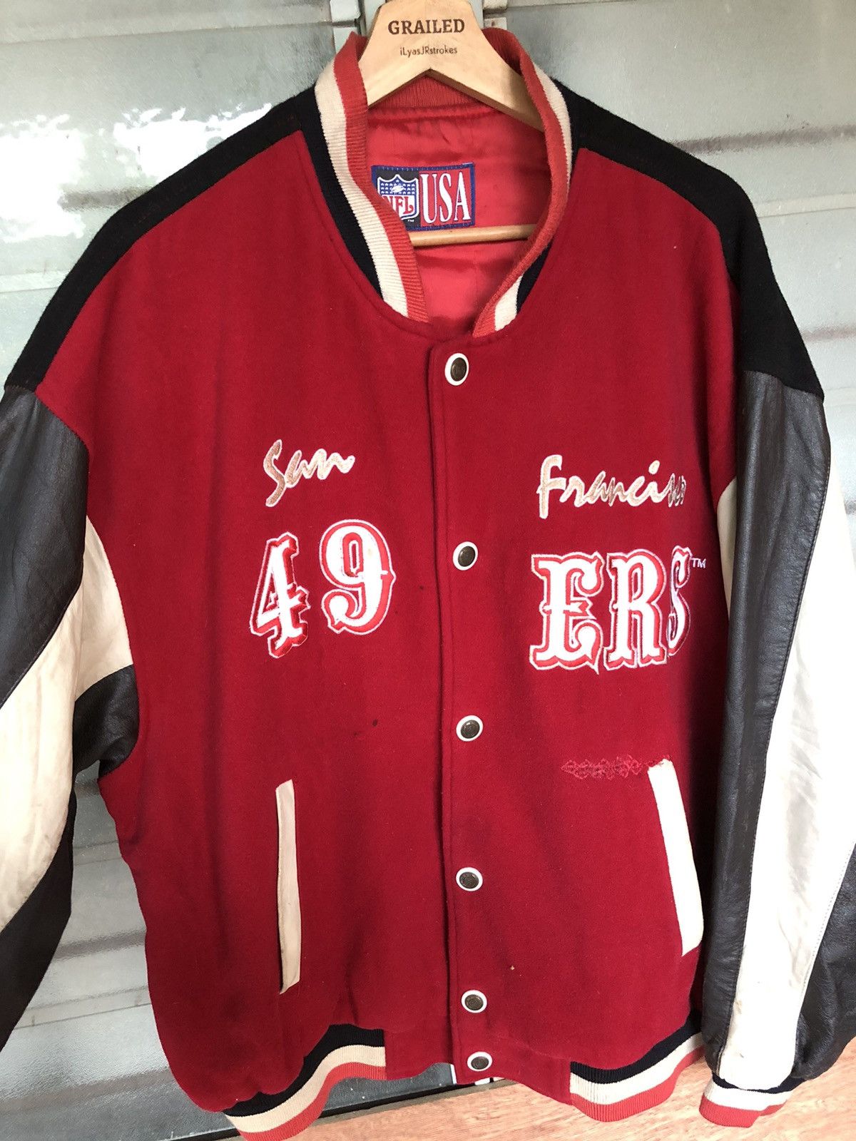 NFL Vintage 90's NFL USA 49ers Bomber Leather Jacket Size US L / EU 52-54 / 3 - 10 Thumbnail