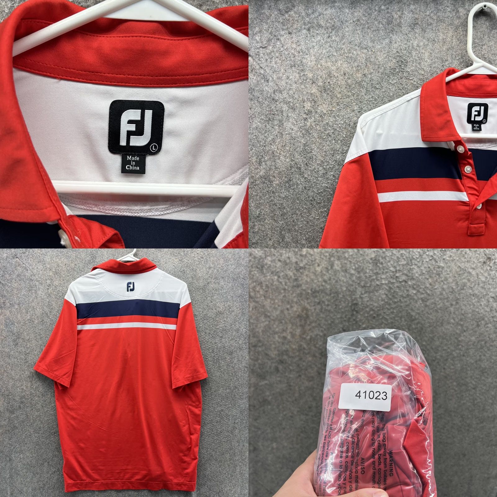 Footjoy FootJoy Polo Shirt Mens Large Red Stripe Golf Stretch Short Sleeve Performance Polo Shirt Size US L / EU 52-54 / 3 - 8 Thumbnail