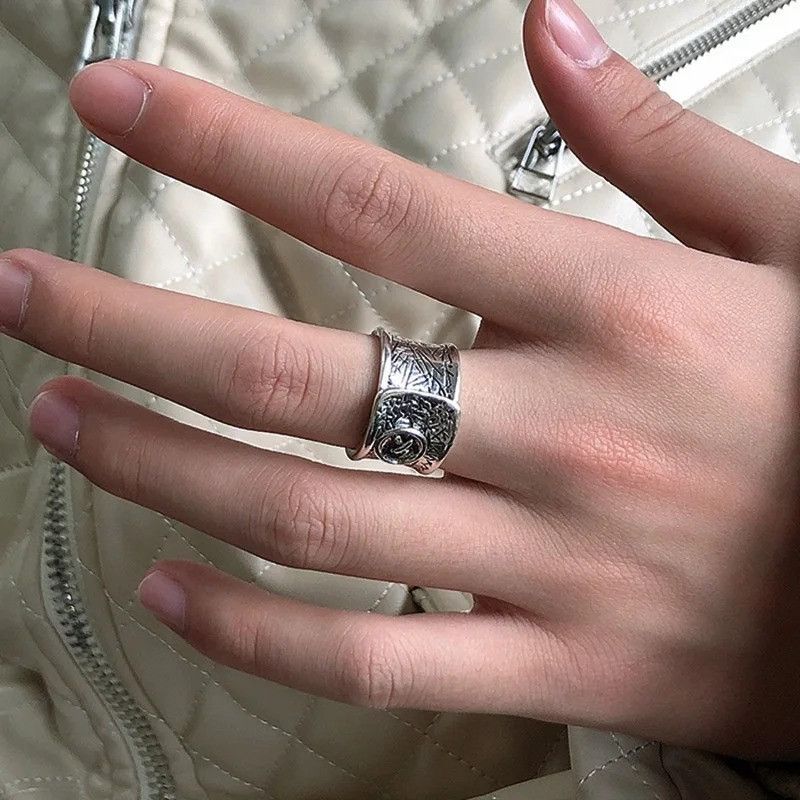 Jewelry × Vintage Retro Clothes Button Wide Ring Size ONE SIZE - 2 Thumbnail