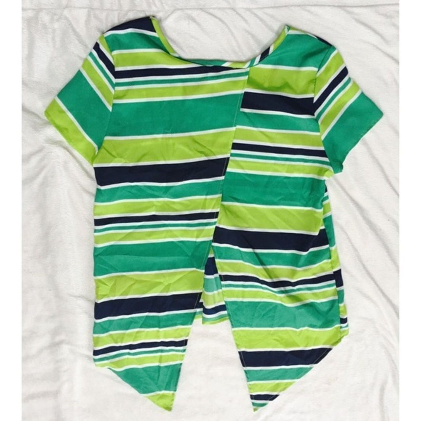 Other Peaches 'n Cream Green Striped Open Back Tie Blouse | Sz S Size S / US 4 / IT 40 - 4 Thumbnail