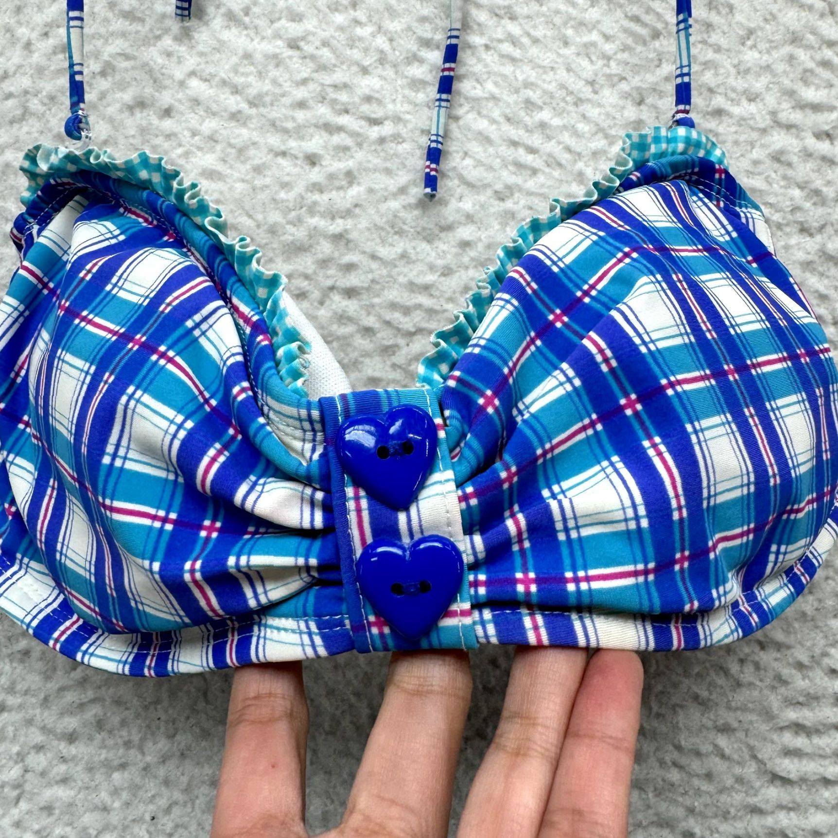 Vintage Y2K Vintage Halter Bikini Top XS Swimsuit Bathing Suit Blue Plaid Kawaii Japan Womens XS Size XS / US 0-2 / IT 36-38 - 3 Thumbnail