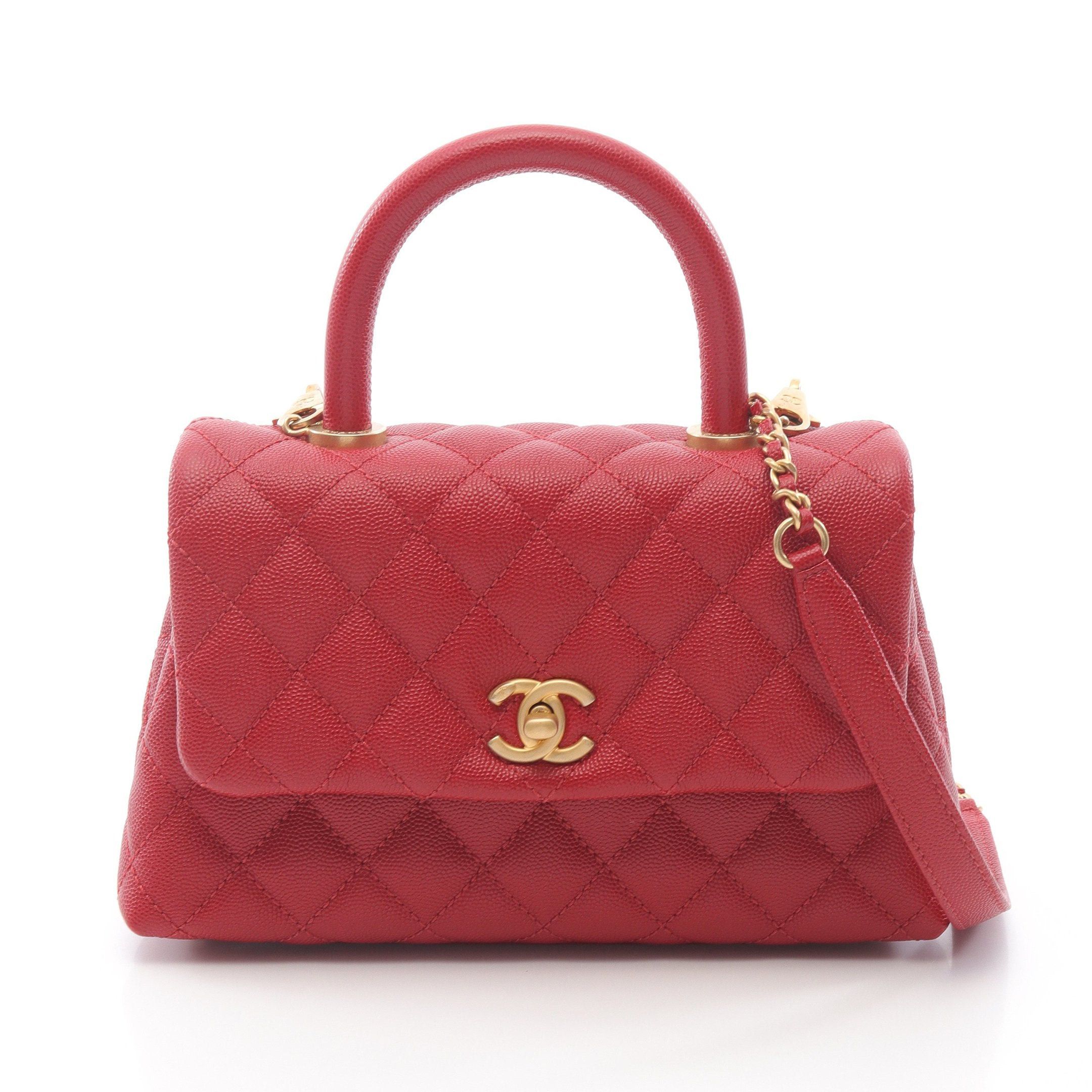 Chanel Chanel Coco Handle Flap Matelasse Handbag Caviar Skin Red Gold Hardware Size ONE SIZE - 1 Thumbnail