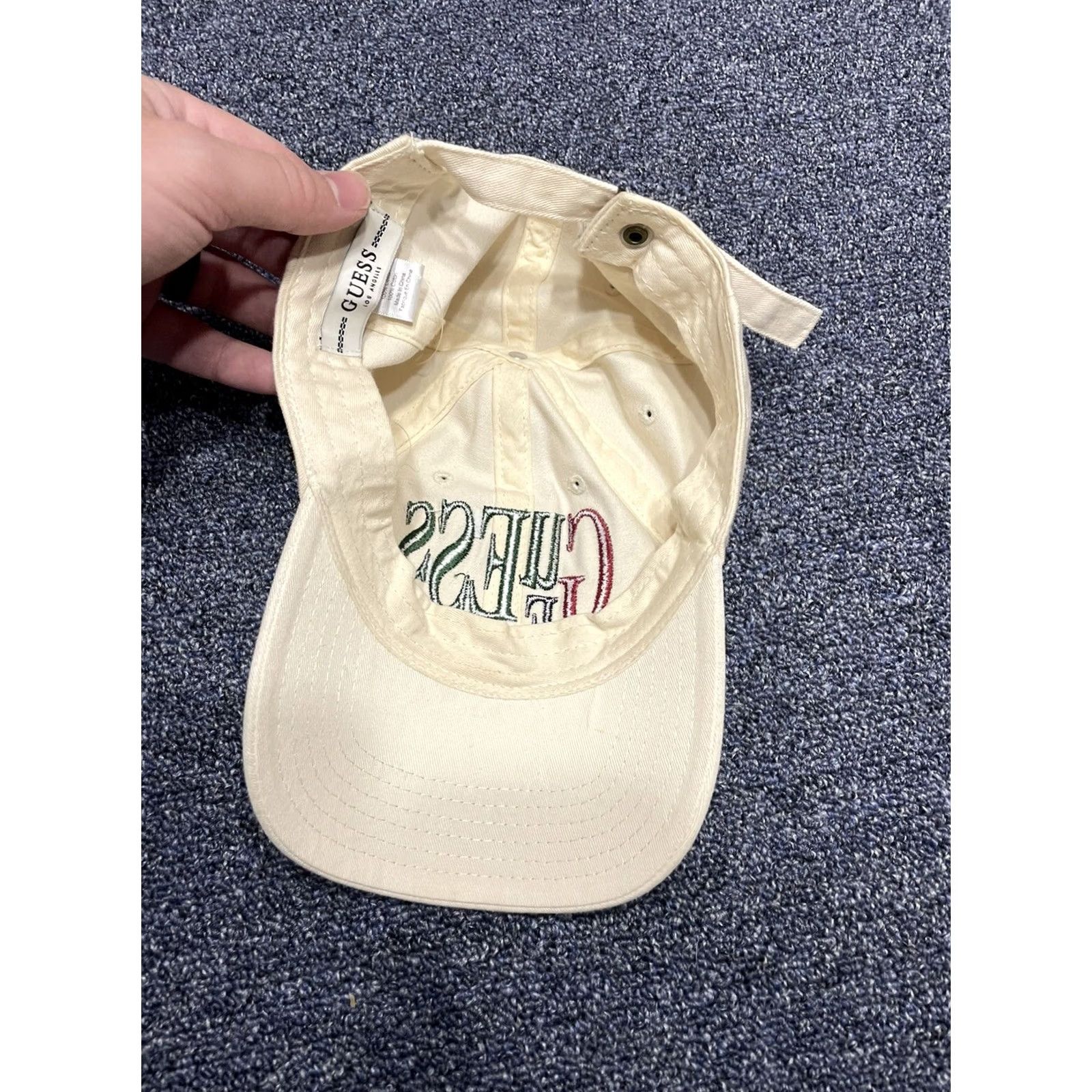 Guess VINTAGE GUESS Hat Cap Strap Back White Green Spell Out Logo Casual Mens 90s Adjustable White Cap Mens Size ONE SIZE - 2 Thumbnail