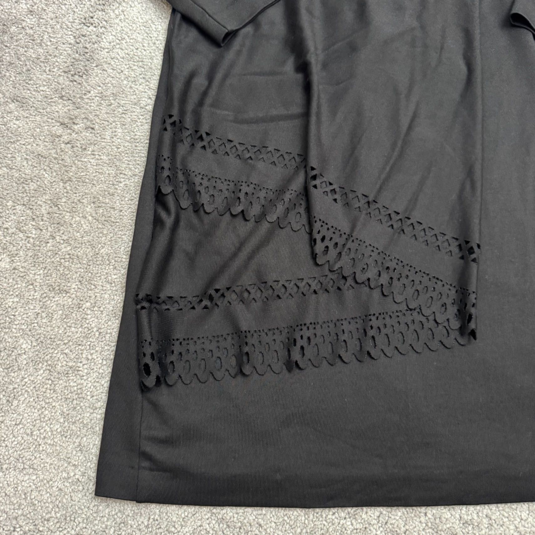 Vintage Phase Eight Laser Cut Asymmetric Shift Dress Womens US 8 UK 12 Black Long Sleeve Size M / US 6-8 / IT 42-44 - 5 Thumbnail