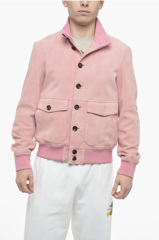 image of Bally Og1Mm0424 Suede Bomber Jacket In Pink, Men's (Size Medium)