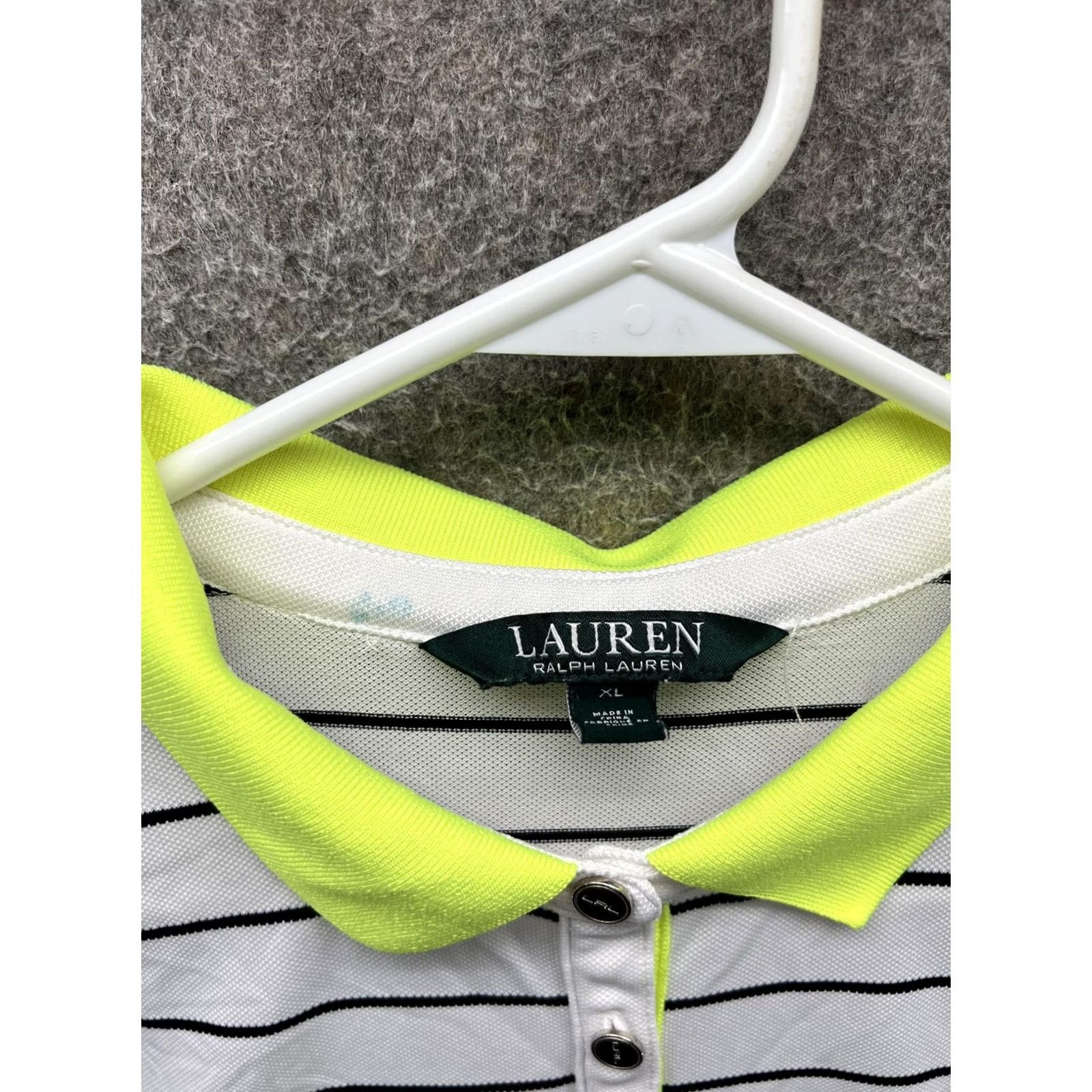 Ralph Lauren Lauren Ralph Lauren Polo Shirt Womens XL White Stripe Neon Yellow Trim Top Size XL / US 12-14 / IT 48-50 - 2 Thumbnail