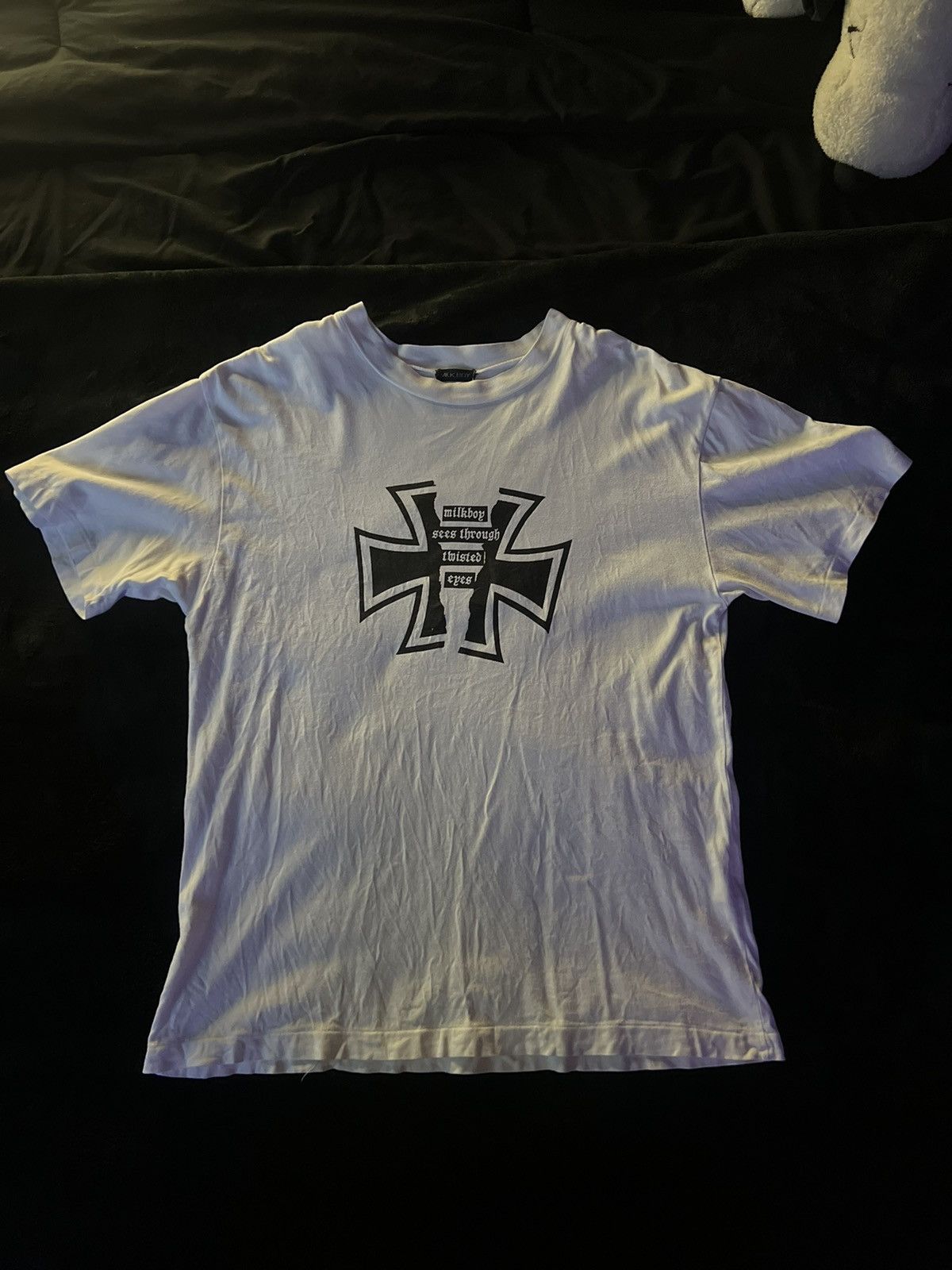 image of 20471120 x Beauty Beast 90's Milkboy "twisted Eyes" Cross Punk Single Stitch Tee in White (Size Med