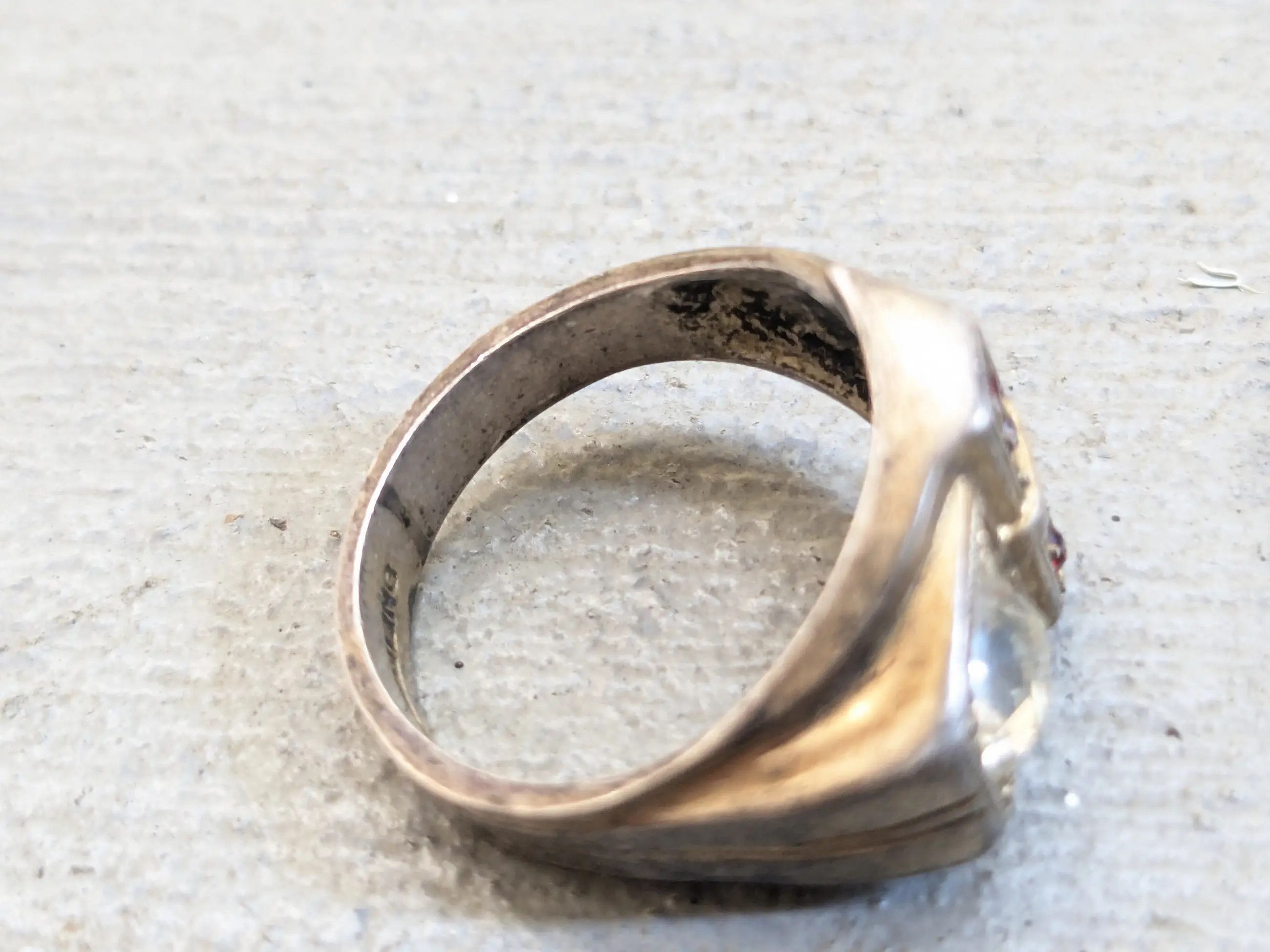 Sterling Silver Vintage Sterling Silver Ring 10.5 Glass Red Clear Theda Belt Size ONE SIZE - 12 Thumbnail