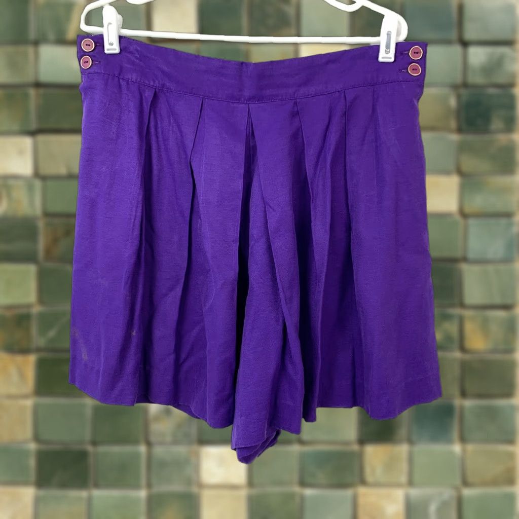Vintage VINTAGE Gitano Women's Purple Pleated Pull On Culottes Shorts L Lightweight Size 36" / US 14 / IT 50 - 1 Thumbnail