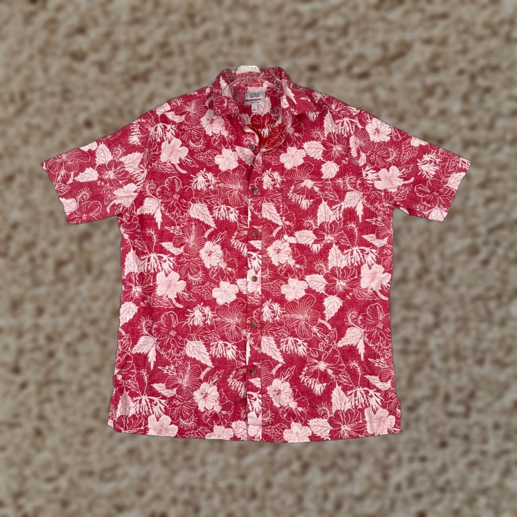 Croft & Barrow VINTAGE Croft & Barrow Hawaiian Shirt Mens Large Red Floral Button-Up Linen Cotton Aloha Resort Size US L / EU 52-54 / 3 - 1 Thumbnail