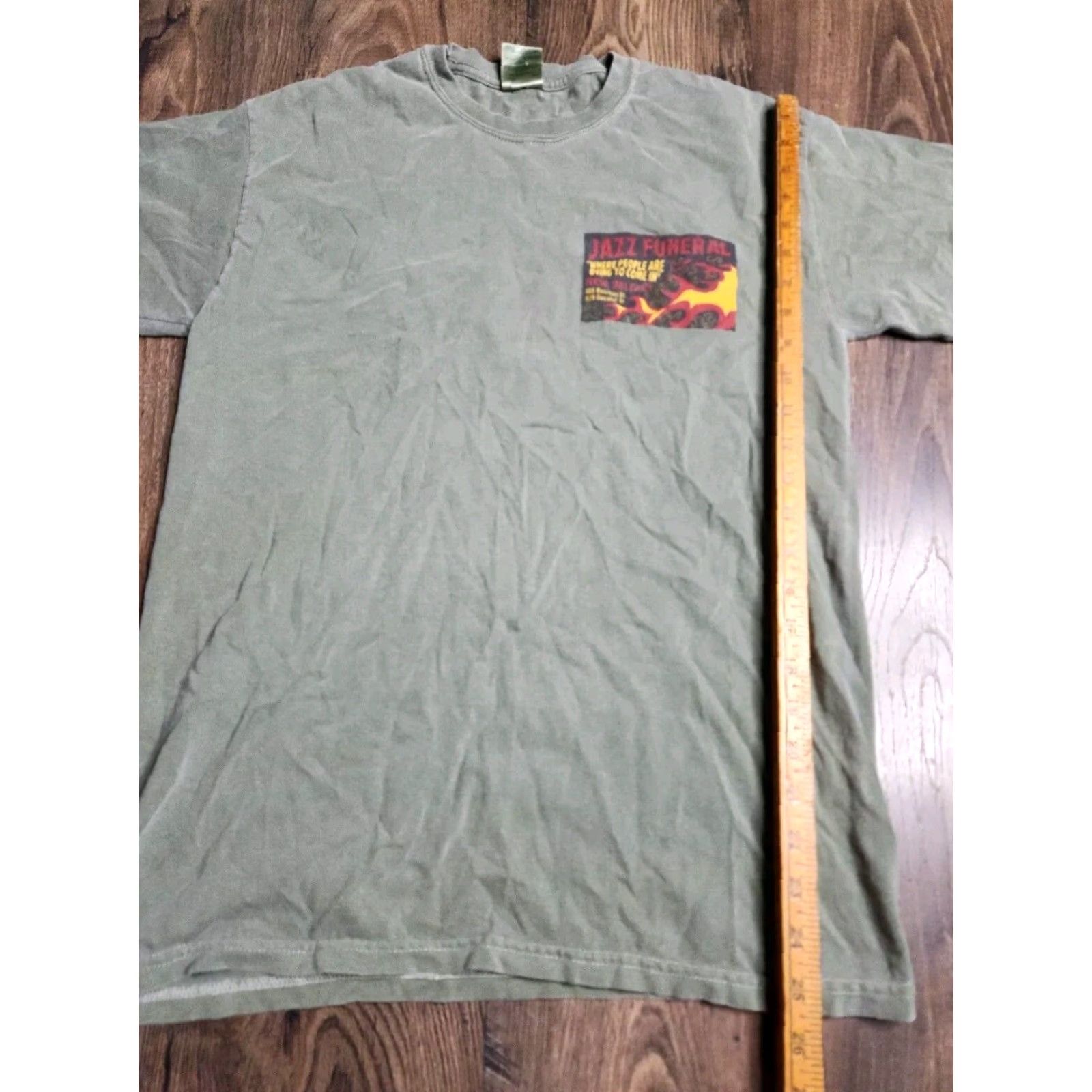 Gildan Mens Gildan Short Sleeve T Shirt Green Double Sided Jazz Funeral Skeleton New Orleans M Size US M / EU 48-50 / 2 - 2 Thumbnail