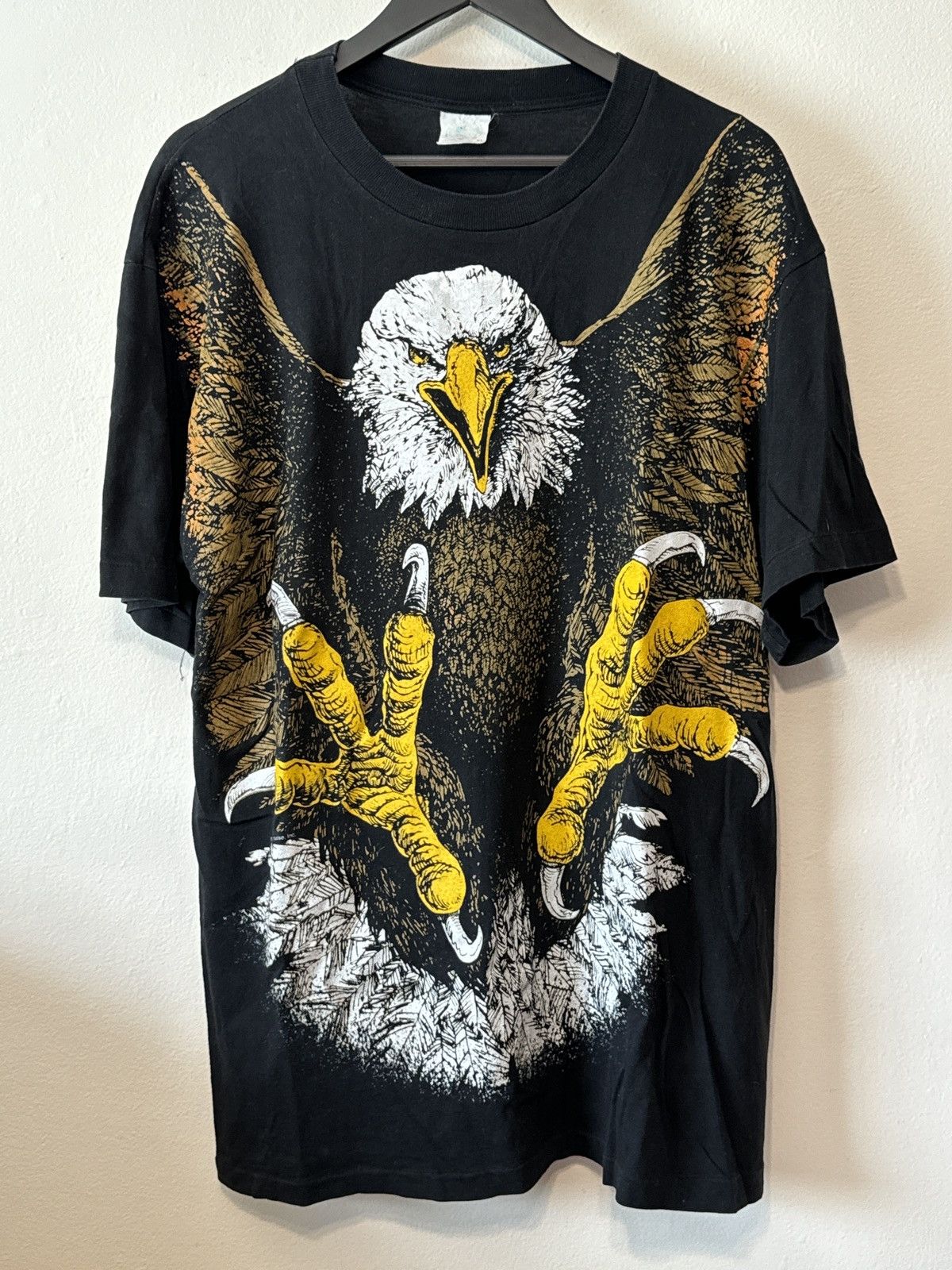 Image of Vintage Caribbean Dream Eagle Aop Tee Single Stitch in Black, Men's (Size XL)