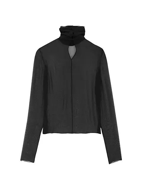 Saint Laurent Paris o1s1wg111124 Turtleneck Blouse in Silk Muslin Crepe in Black Size S / US 4 / IT 40 - 2 Thumbnail