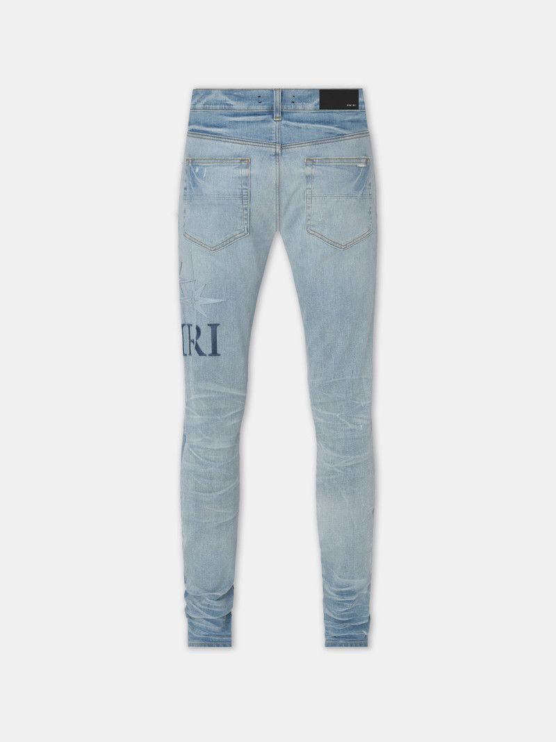 Amiri o1orln0426 Starburst Applique Skinny Jeans in Blue Size US 27 - 2 Thumbnail