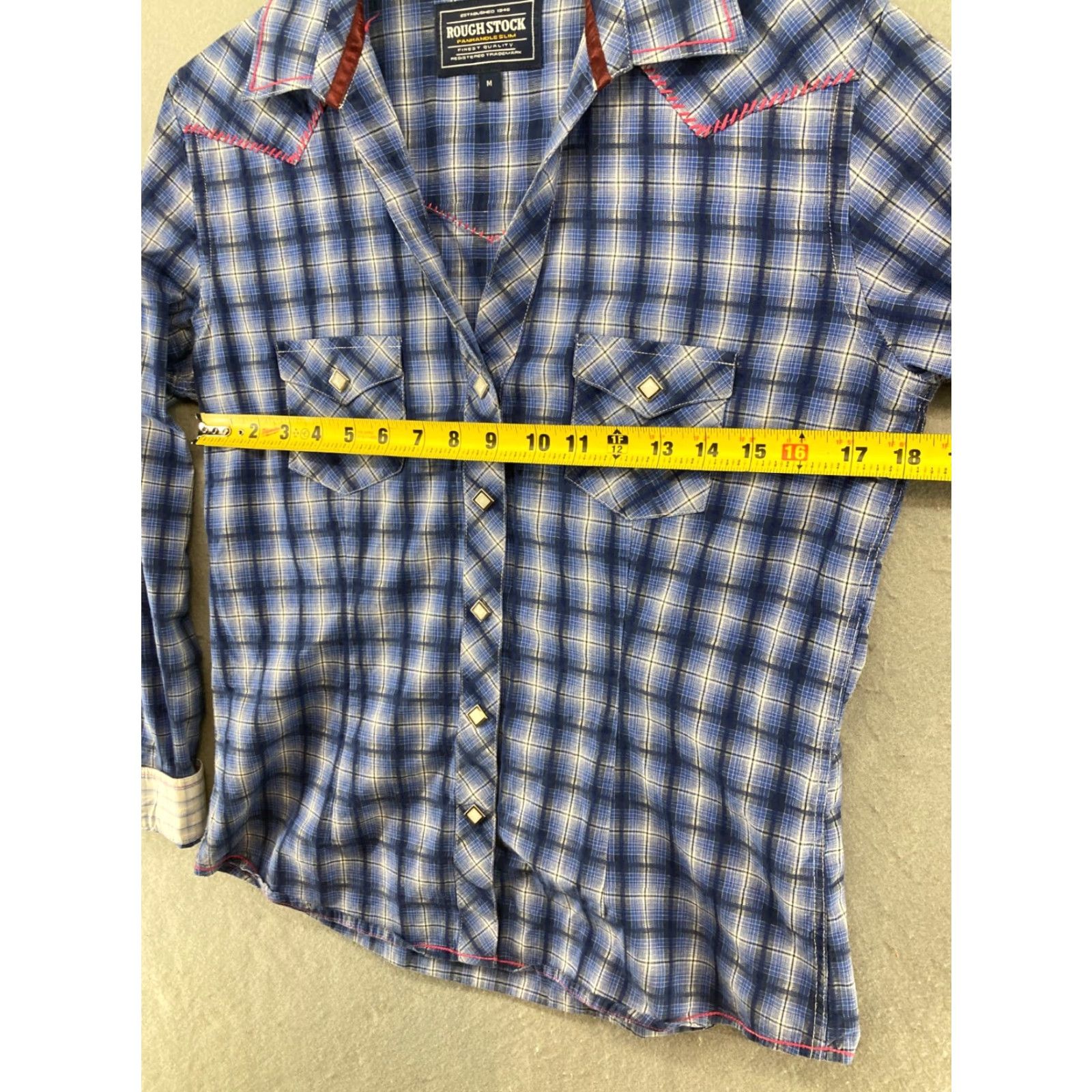 Vintage Panhandle Slim Mens Western Shirt Plaid Long Sleeve Button-Up Snap Pearl Snap Blue Cotton Panhandle Rough Stock Casual Workwear M Mens Size US M / EU 48-50 / 2 - 2 Thumbnail
