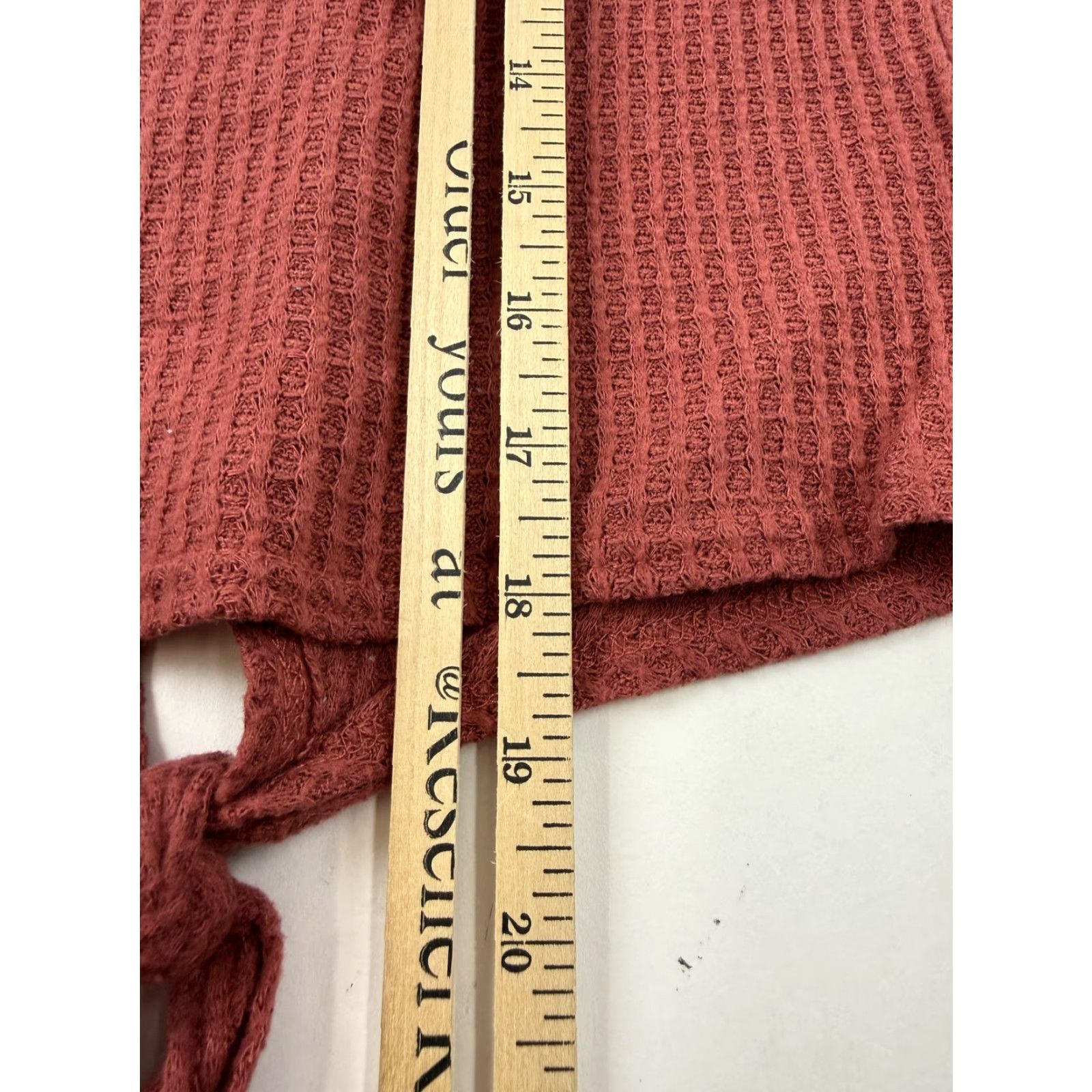 Vintage Paper Crane Shirt Womens XS Red Waffle Knit Henley Long Sleeve Front Tie Top Size XS / US 0-2 / IT 36-38 - 7 Thumbnail
