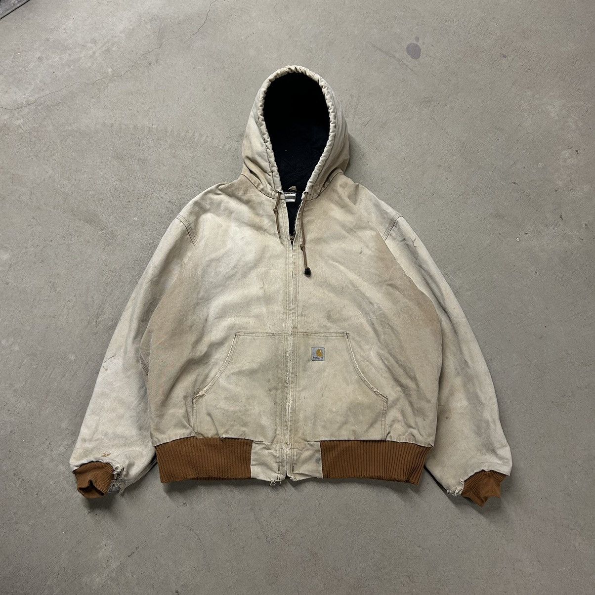 image of Carhartt Hooded Jacket Size Xxl Faded Distressed in Beige, Men's