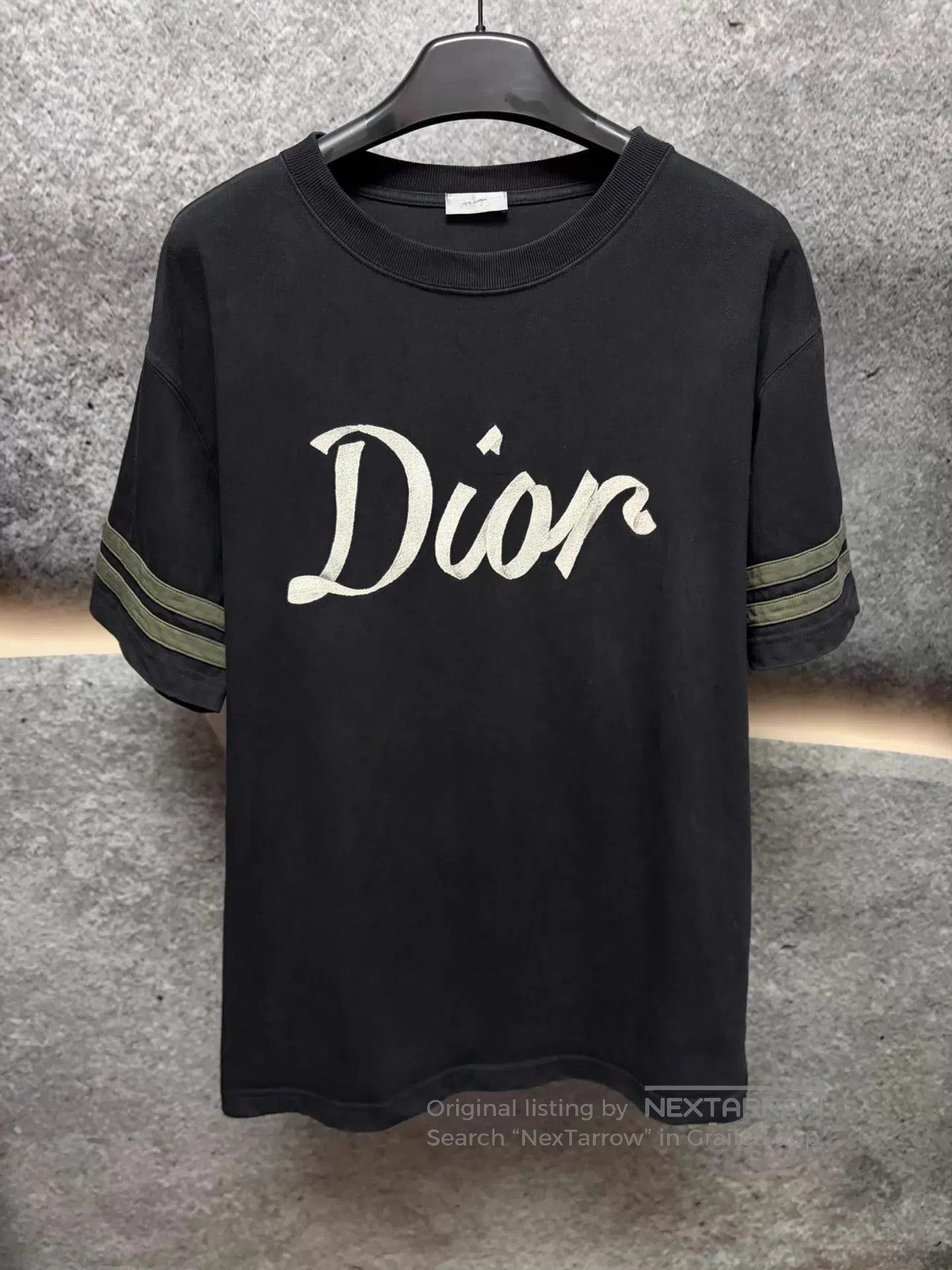 Dior Black Short Sleeve Graphic Tee with Striped Sleeves. Size US L / EU 52-54 / 3 - 1 Thumbnail