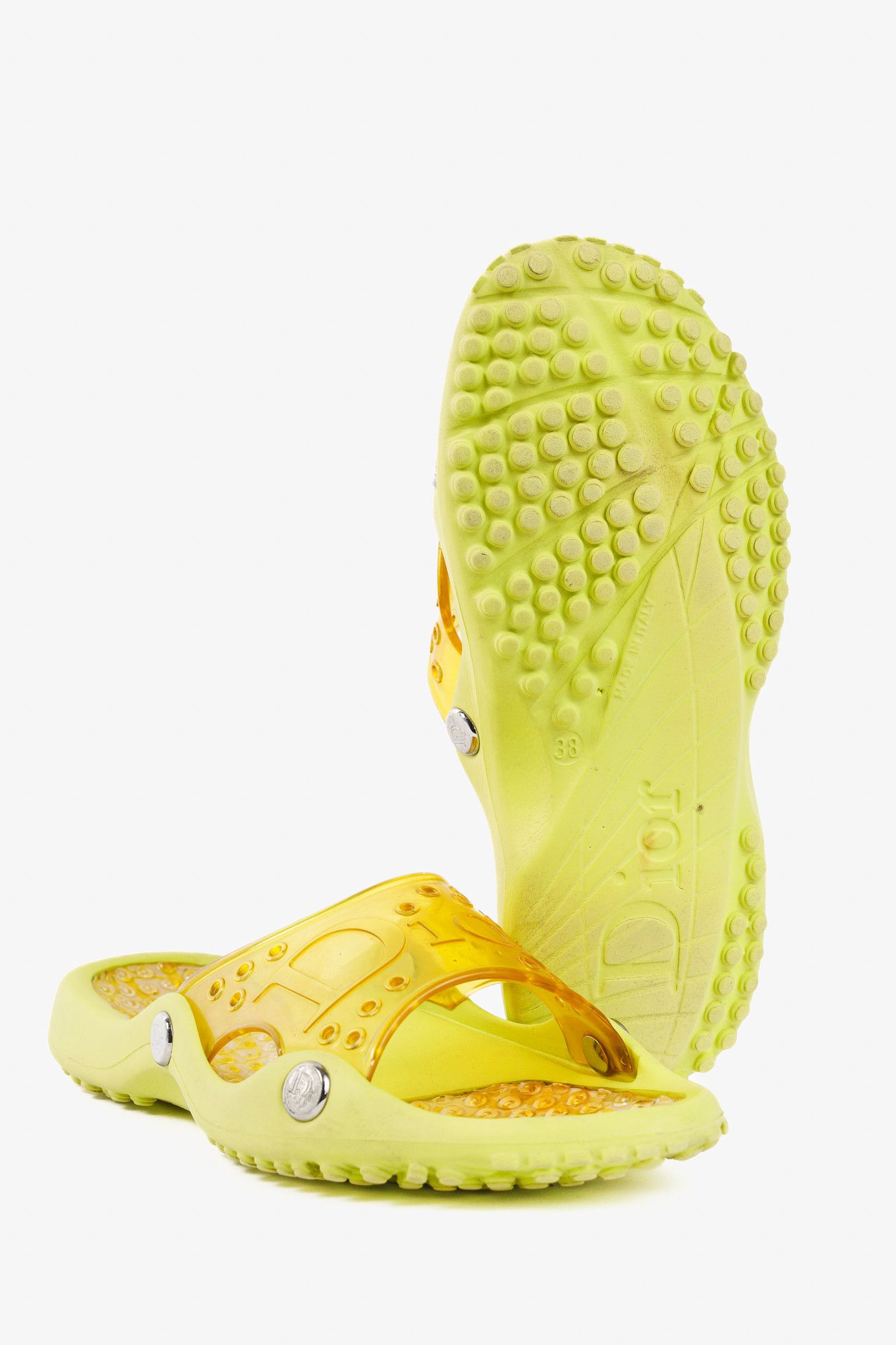 Dior Dior Y2K Yellow Perforated Logo Rubber Slide Sandals Size US 7.5 / IT 37.5 - 5 Thumbnail