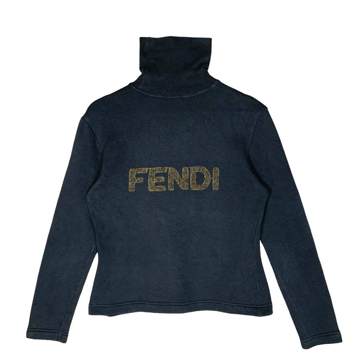 image of Vintage Fendi Big Logo Women Turtleneck Sweatshirt in Black (Size Small)