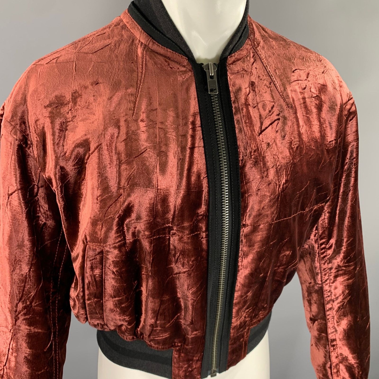 Haider Ackermann HAIDER ACKERMANN Size M Burgundy Velvet Rayon Bomber Jacket Size M / US 6-8 / IT 42-44 - 2 Thumbnail