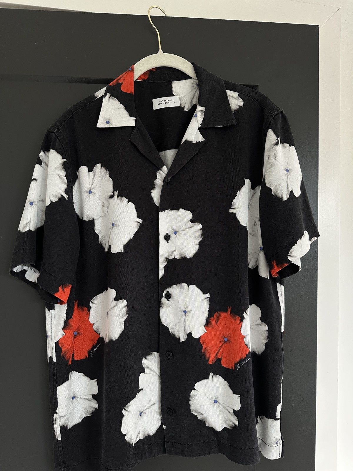 Saturdays NYC Navy Flower Camp Collar Shirt Size US S / EU 44-46 / 1 - 1 Thumbnail