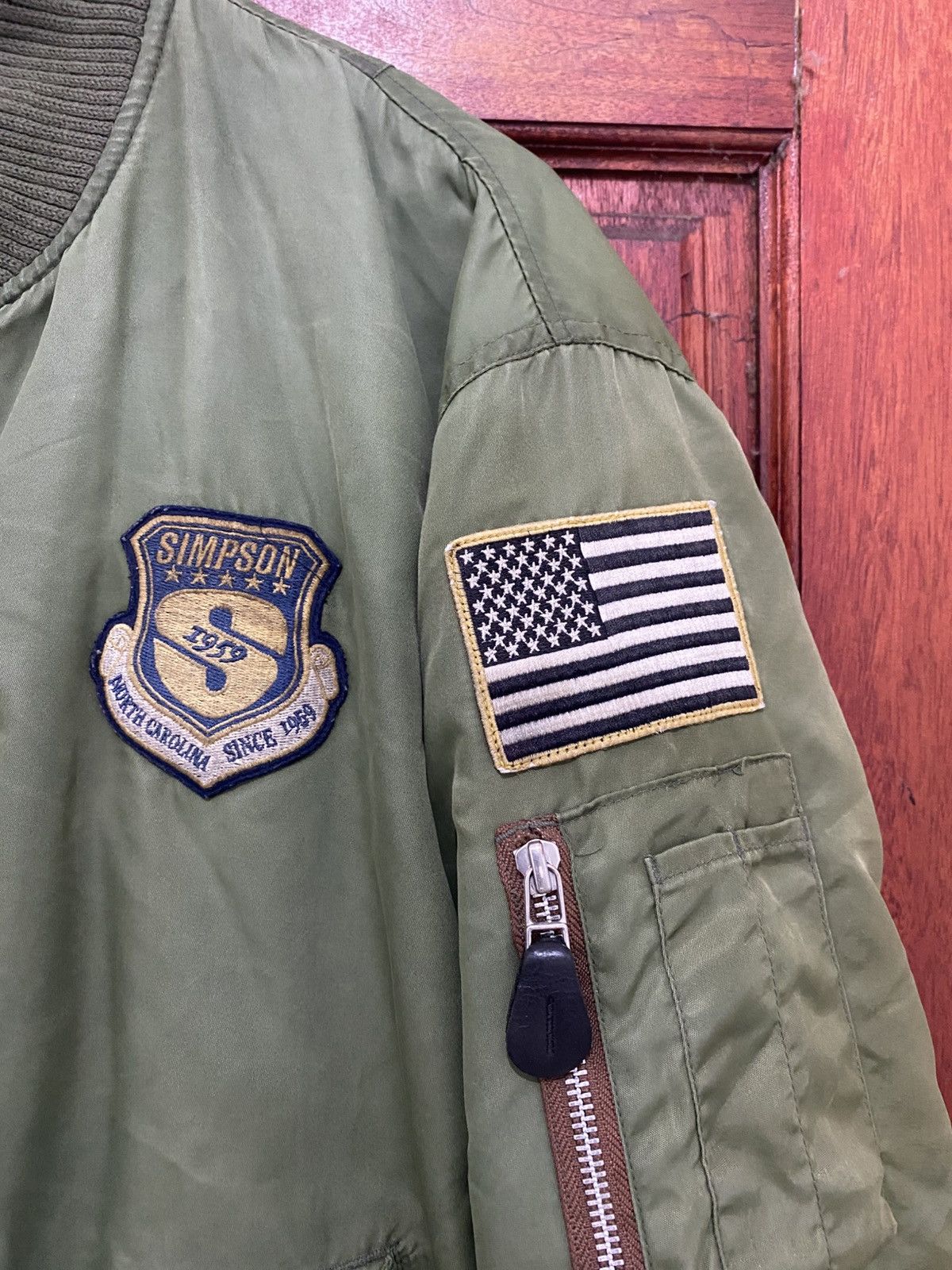 Sports Specialties × Vintage Simpson Biker Bomber Jacket Olive Green Ma-1 Motorcycle Size US L / EU 52-54 / 3 - 4 Thumbnail