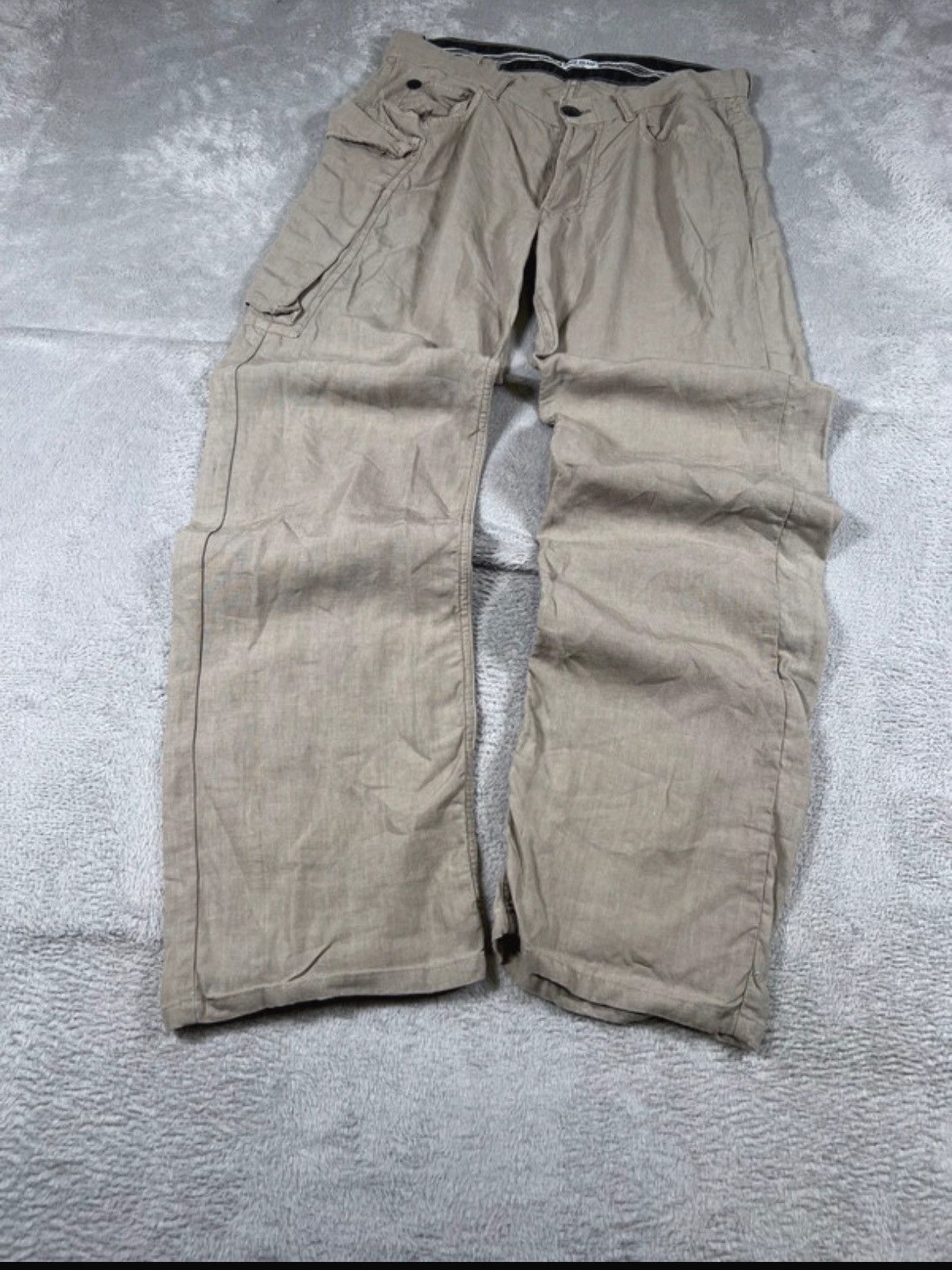 Stone Island Rare 00’s Massimo Osti Lino Flax Badge Cargo Utility Trousers Baggy Pants Size US 32 / EU 48 - 2 Thumbnail