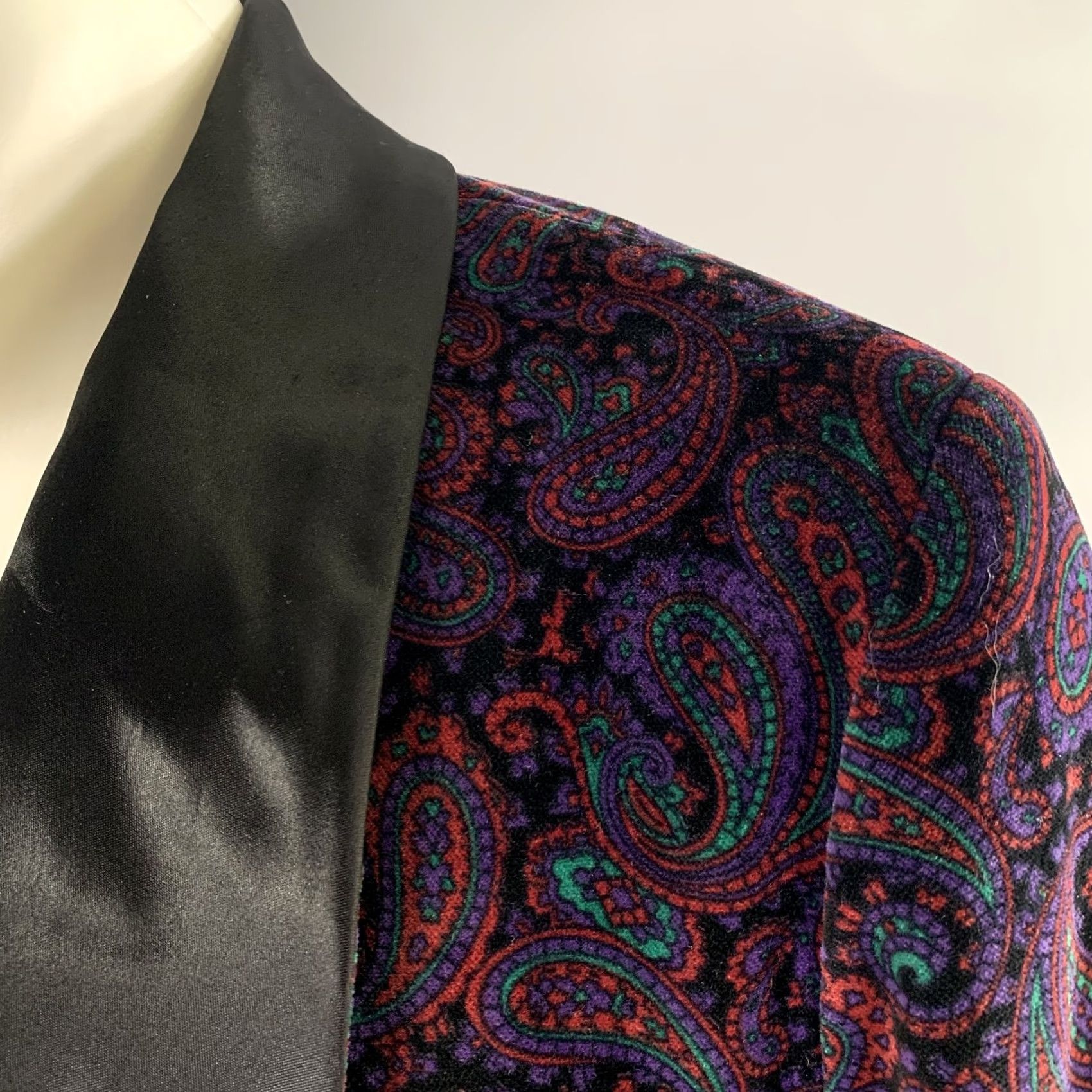 Velvet BULLOCK&JONES Shawl Collar Jacket M Black Purple Paisley Cotton Velvet Mens Size US M / EU 48-50 / 2 - 5 Thumbnail